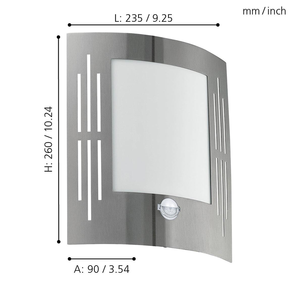 Eglo City IP44 Curved PIR Steel & Glass Outdoor Wall Light-clearance
