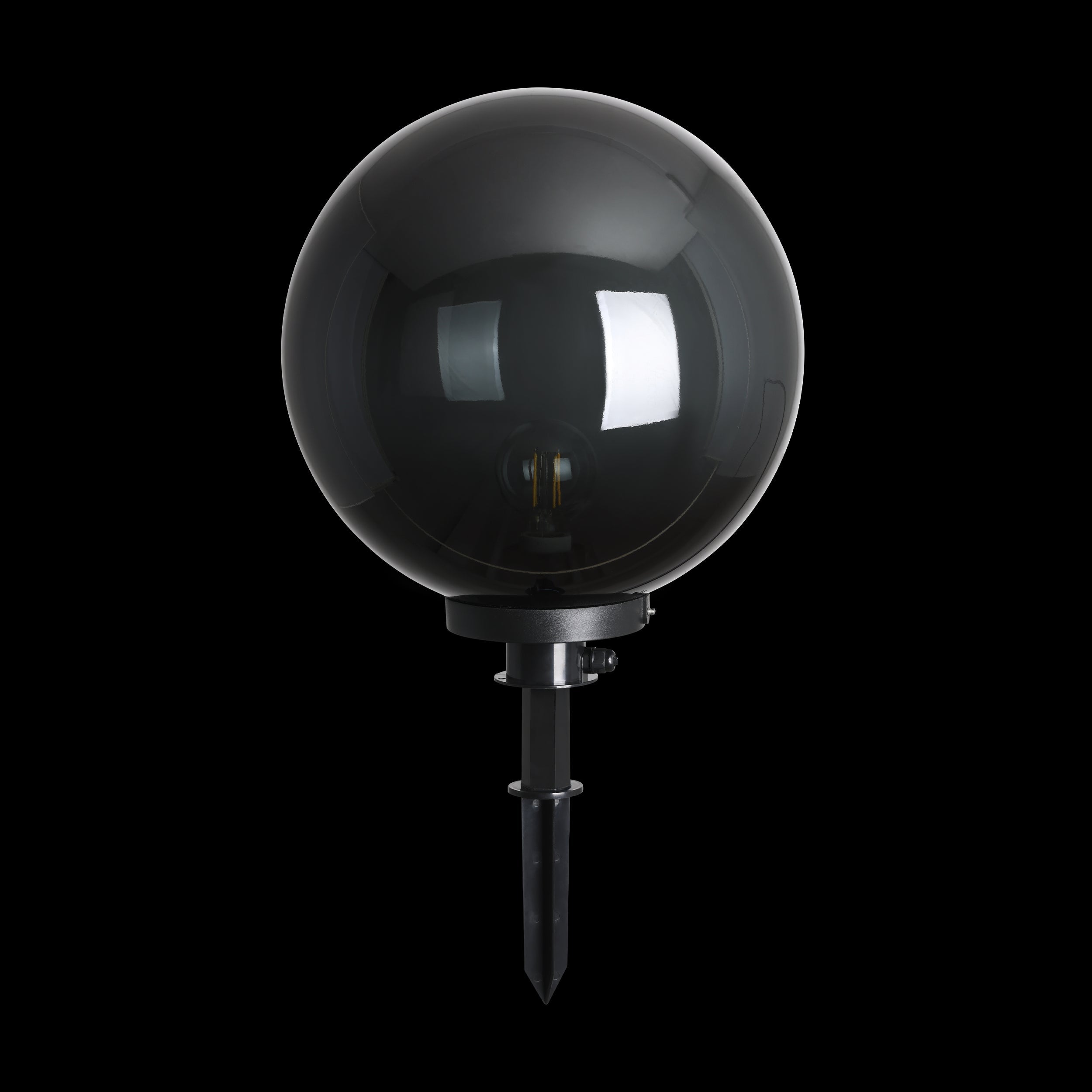 eglo monterollo smoke ip44 black smoke globe ground spike light 40cm living room close up