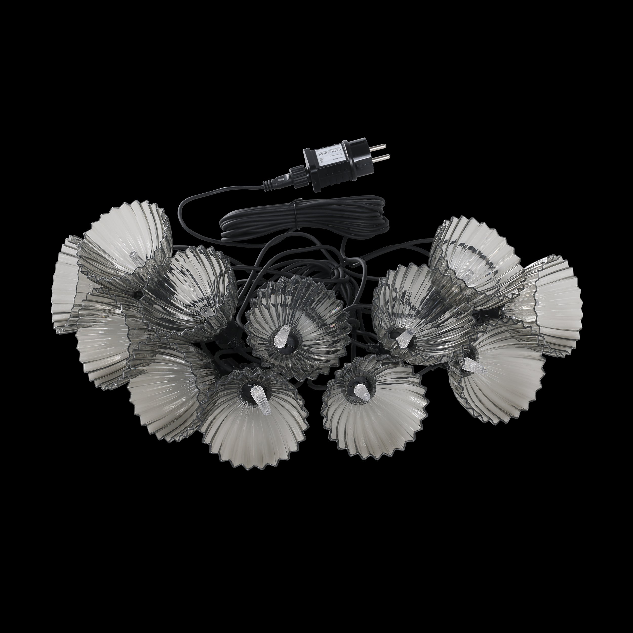 eglo cubone 12 light clear black shaded festoon party set ip44 living room image