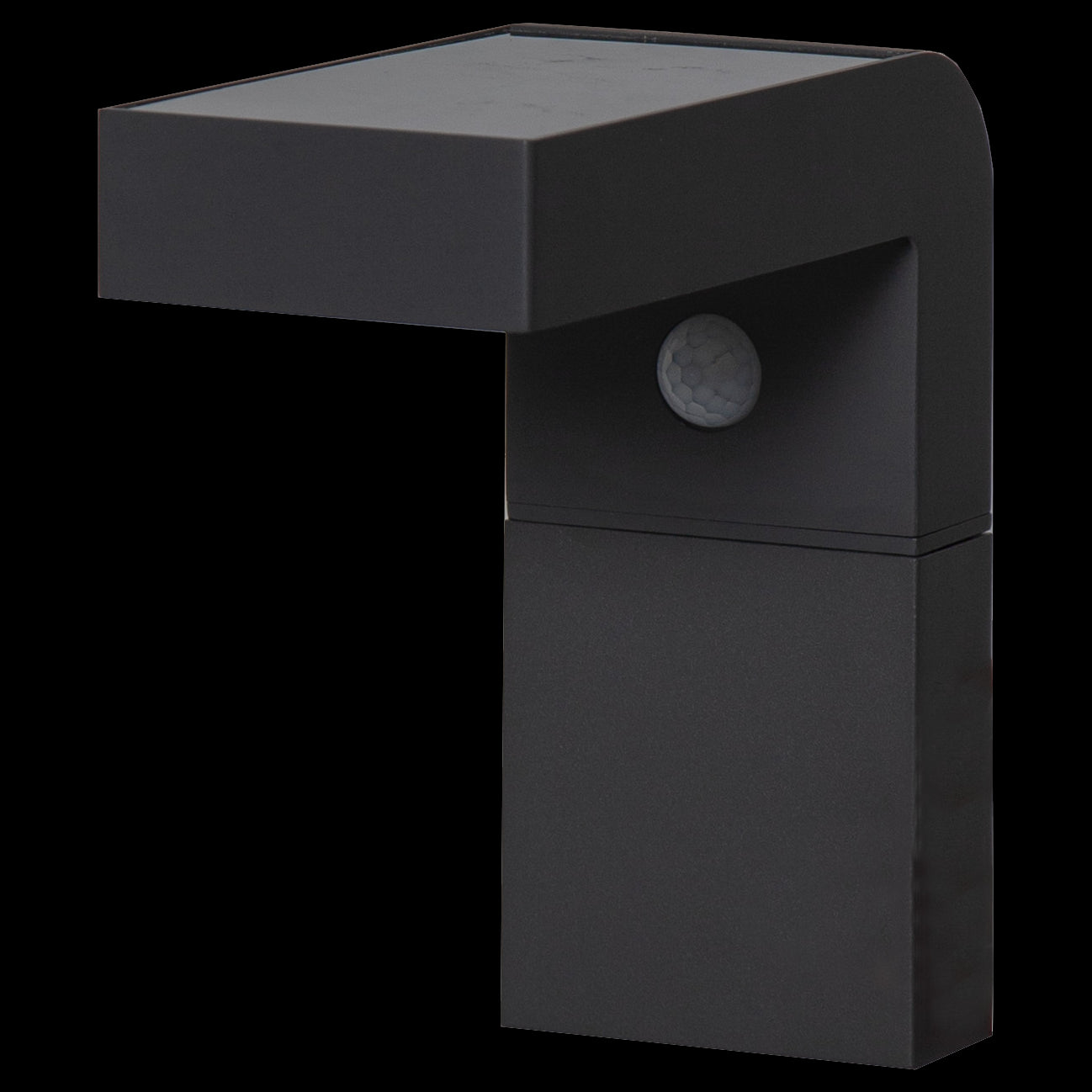 eglo baracconi black solar wall light ip44 living room close up