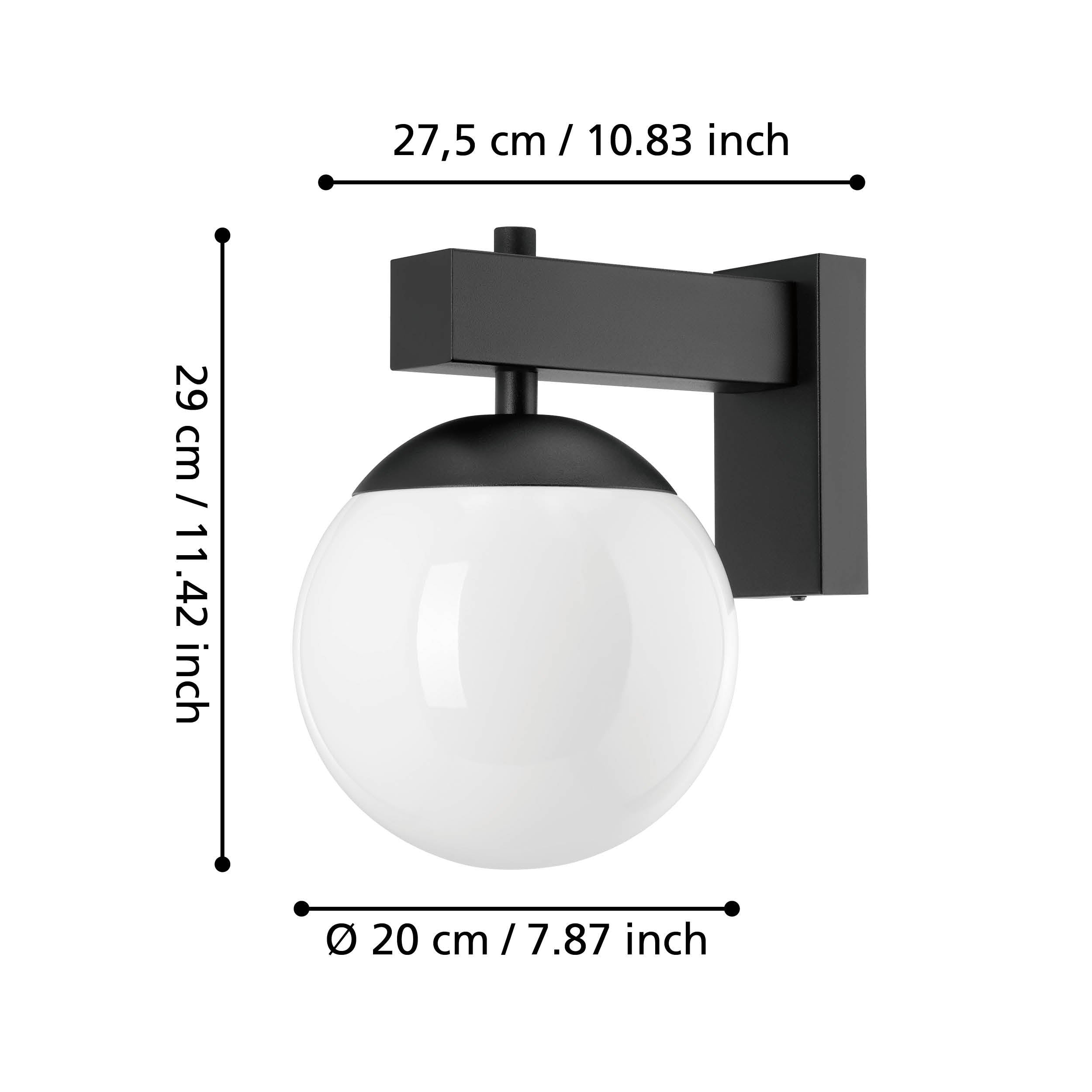 eglo bufalata black ip44 outdoor wall light globe diffuser living room close up