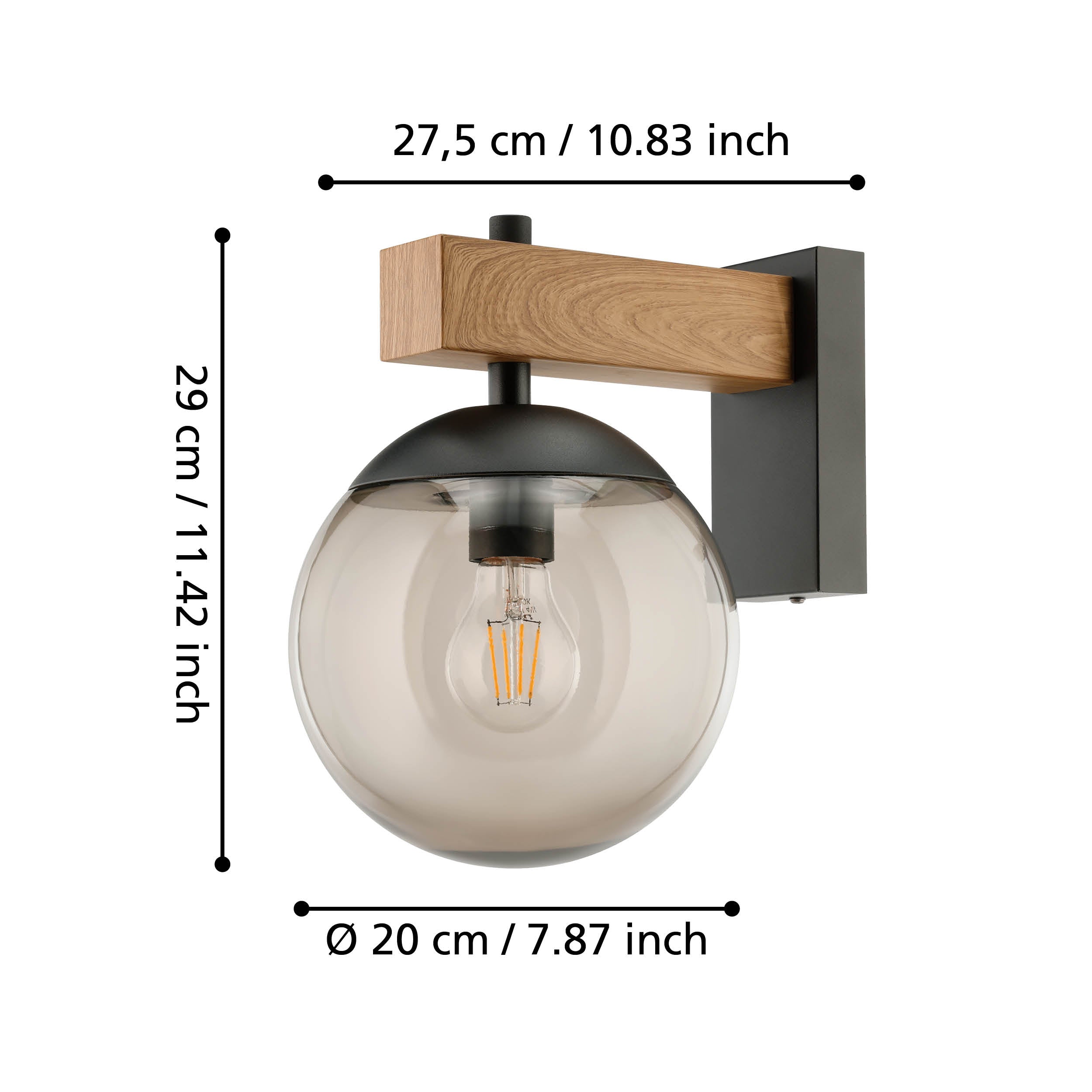 eglo bufalata ip44 black wooden outdoor wall light living room close up