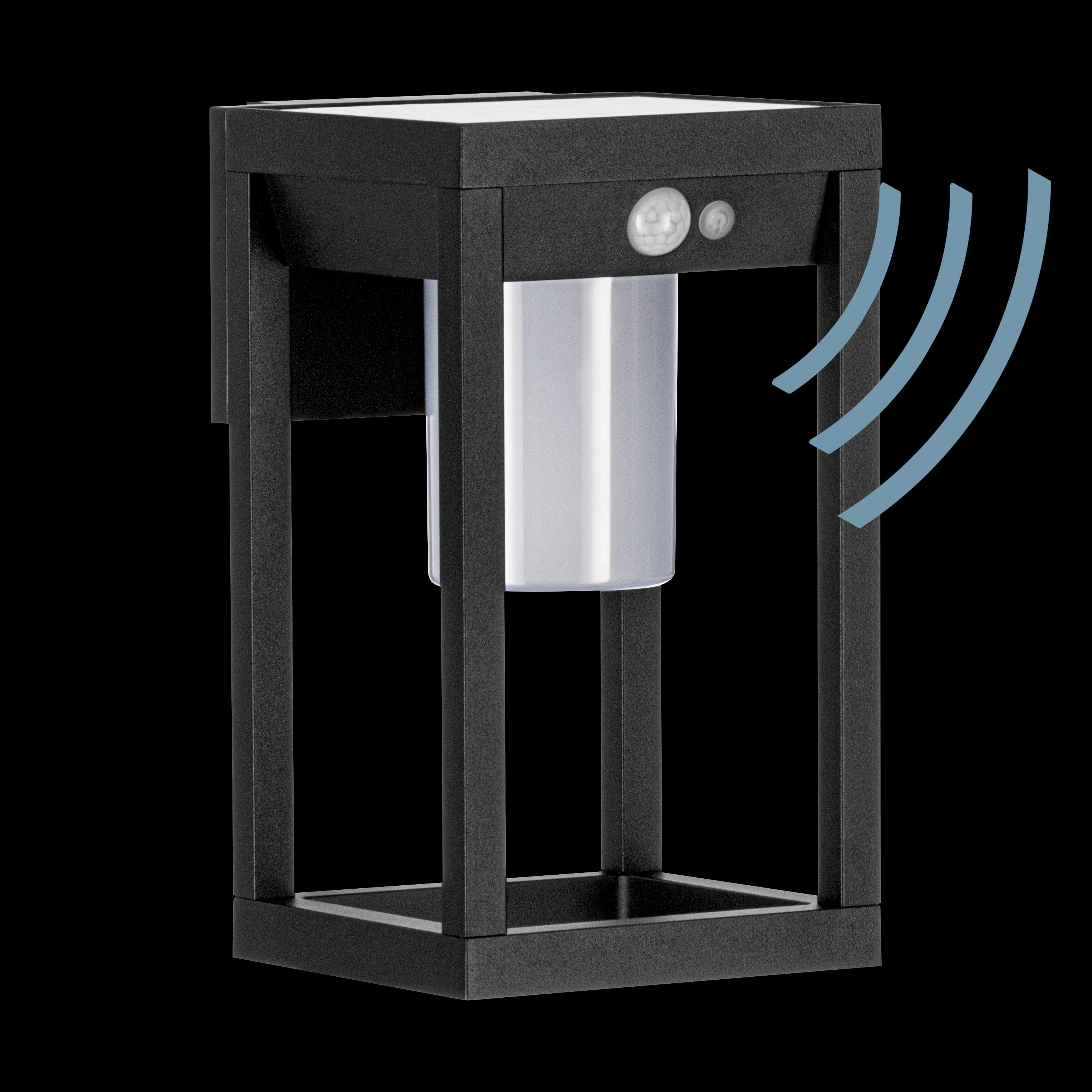 eglo martano black solar wall light ip44 living room close up