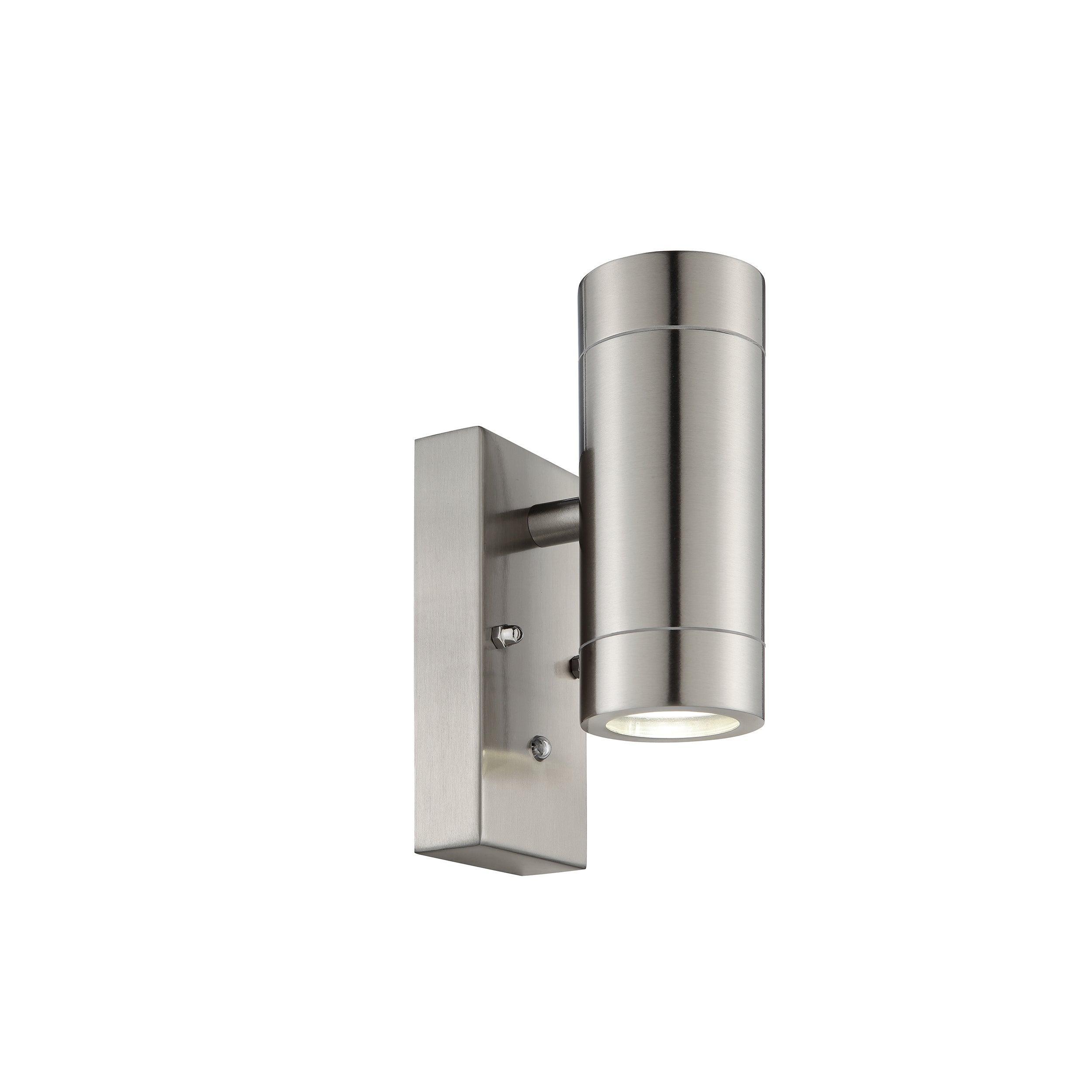 palin silver outdoor wall light with photocell ip44 7wby saxby lighting