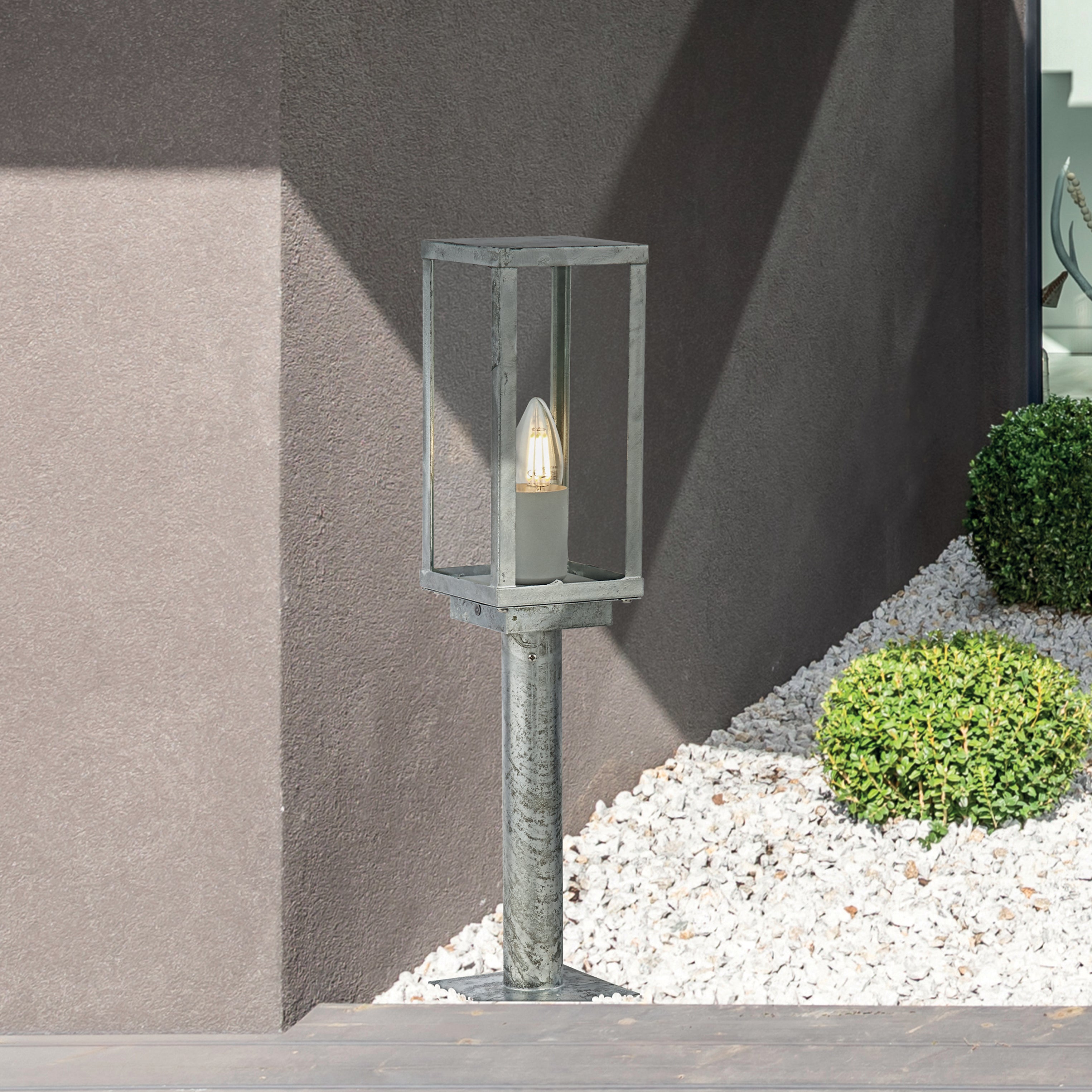 Searchlight Box II Galvanised Silver IP44 Outdoor Bollard - 50cm