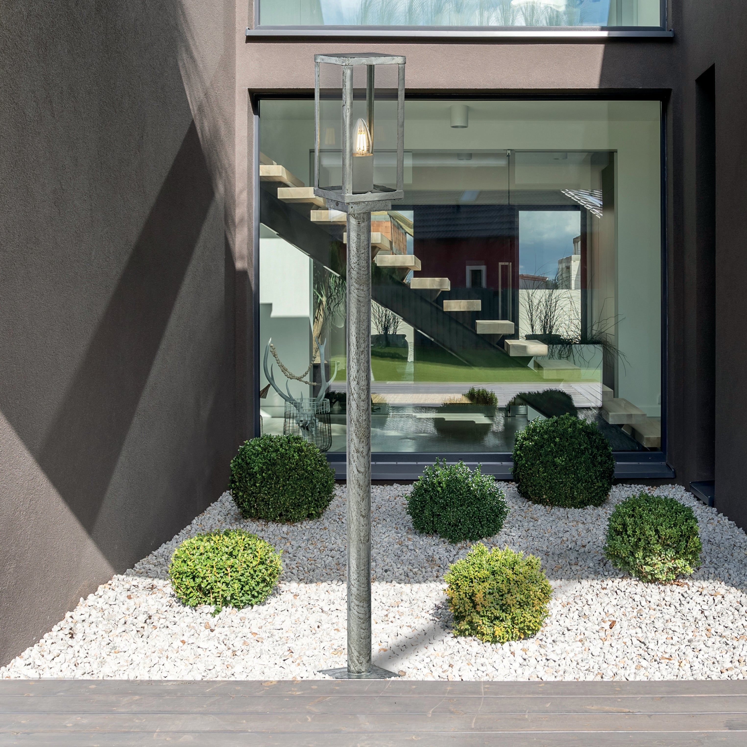 Searchlight Box II Galvanised Silver IP44 Outdoor Bollard - 90cm