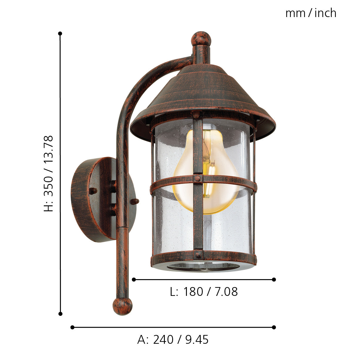 eglo san telmo ip23 antique brown outdoor wall light living room close up