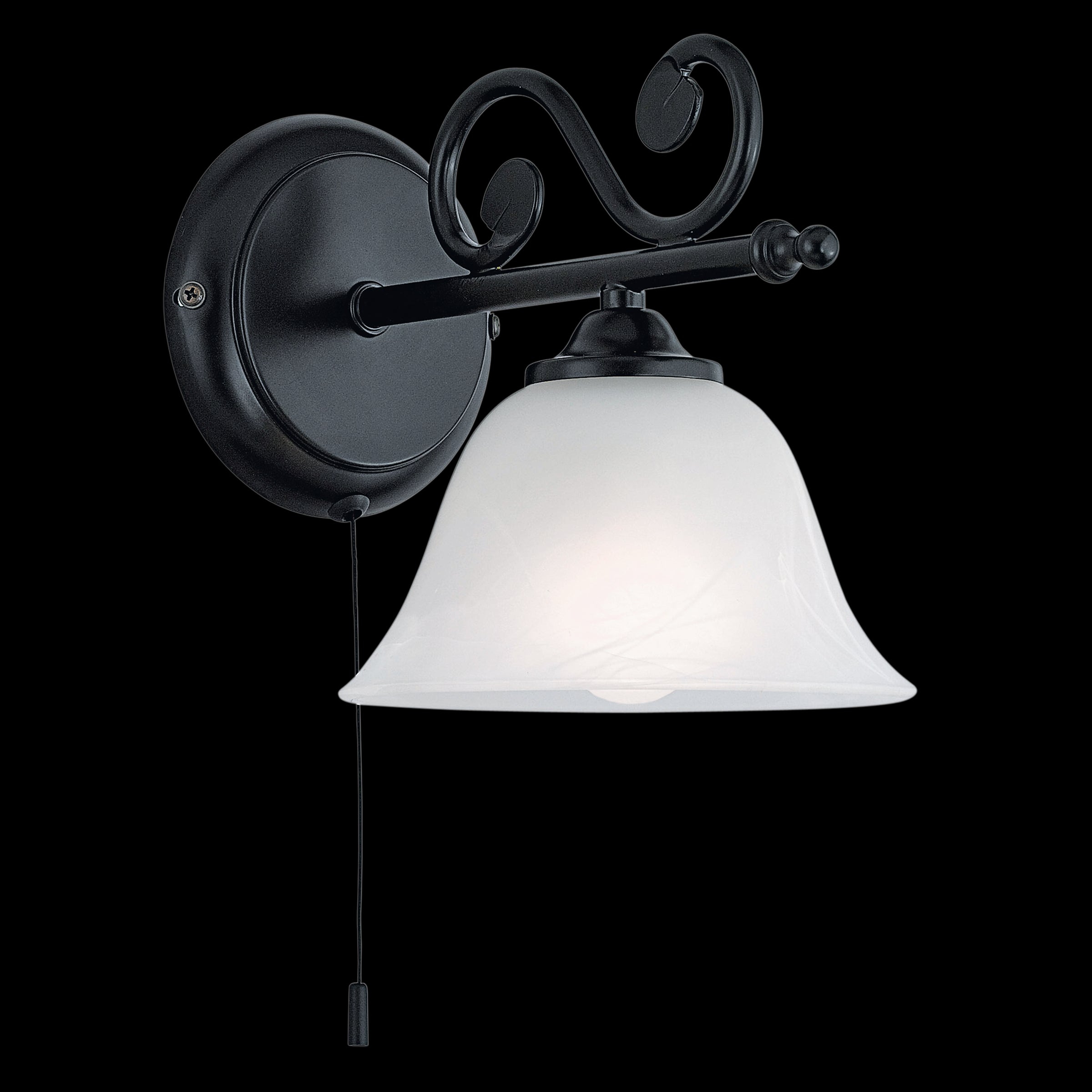 eglo murcia black wall light alabaster glass shade living room close up