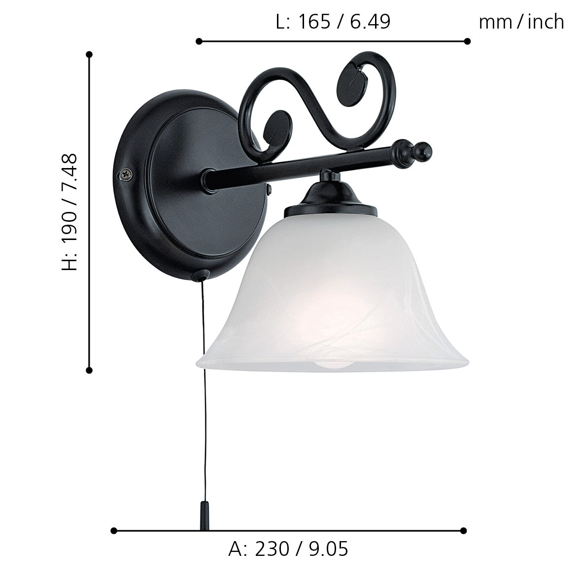 eglo murcia black wall light alabaster glass shade kitchen lighting