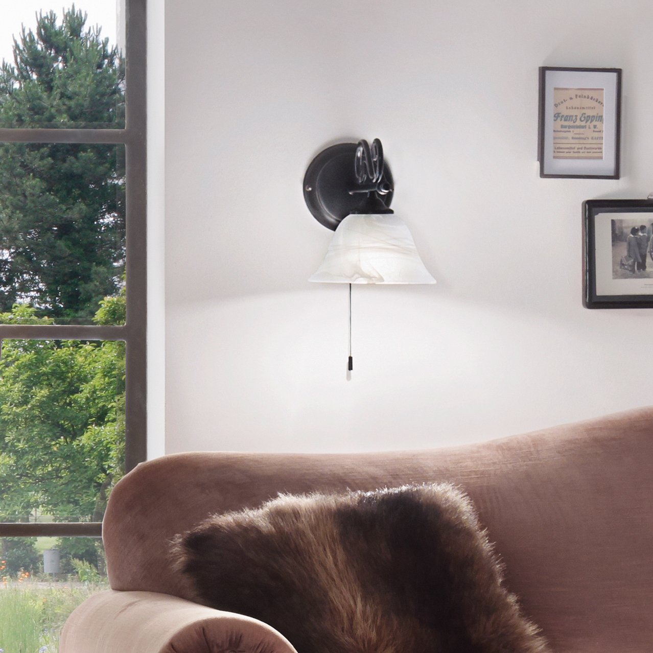 eglo murcia black wall light alabaster glass shade living room image