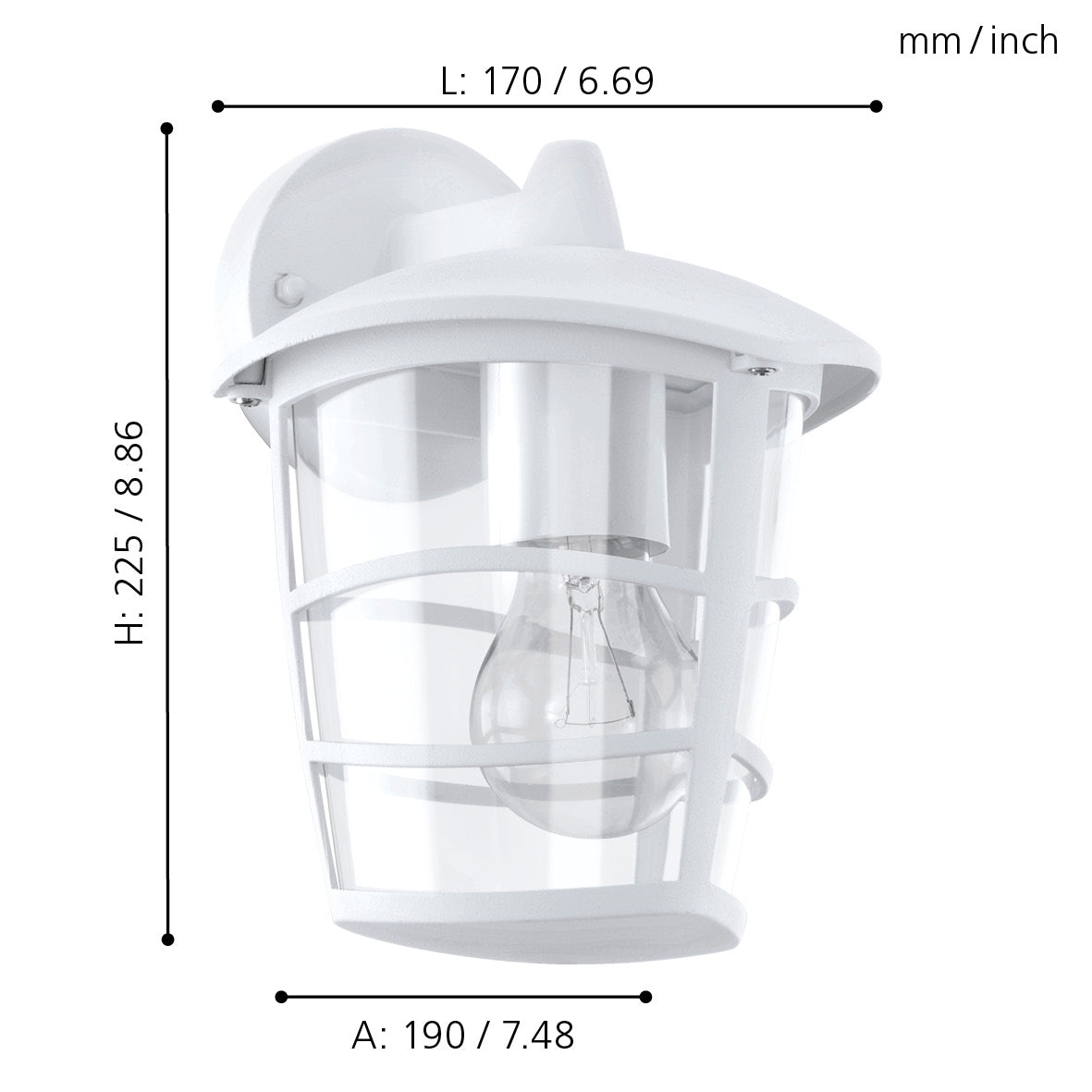 eglo aloria white ip44 hanging lantern outdoor wall light living room close up