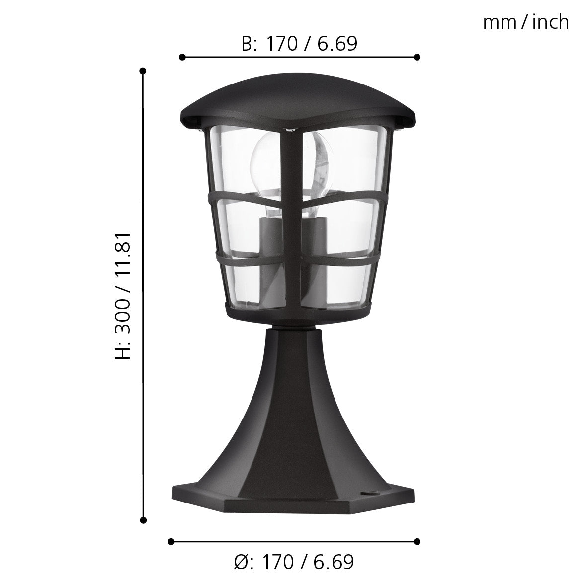 eglo aloria ip44 black pedestal light living room close up