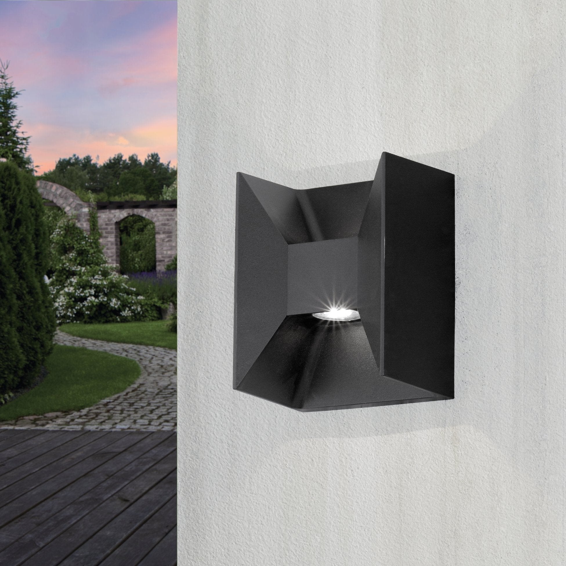 eglo morino grey ip44 led outdoor wall light living room close up