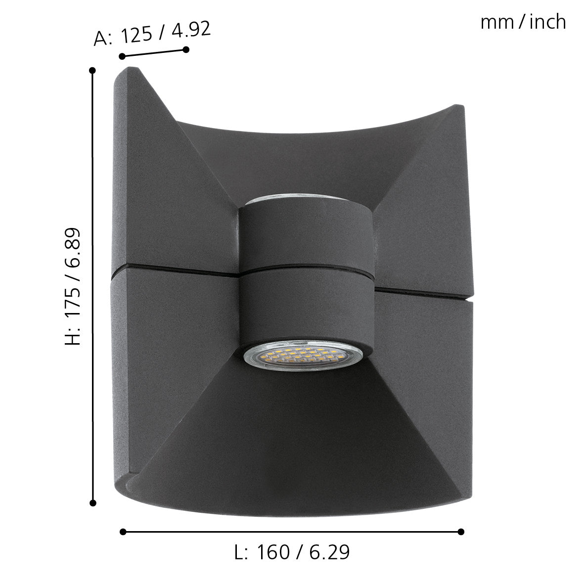 eglo redondo grey aluminium ip44 led outdoor wall light living room close up