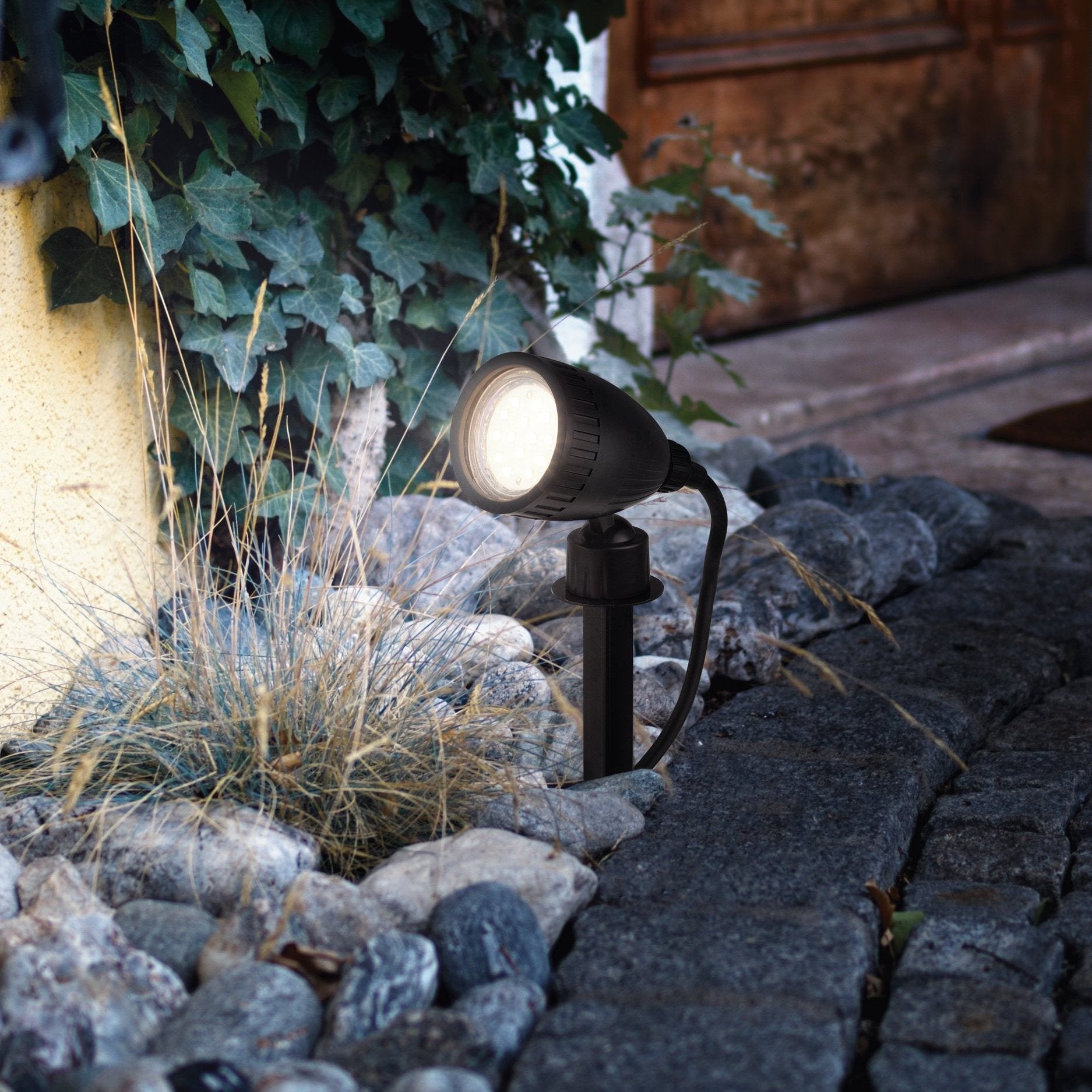 eglo nema 1 ip44 black led ground spike garden light