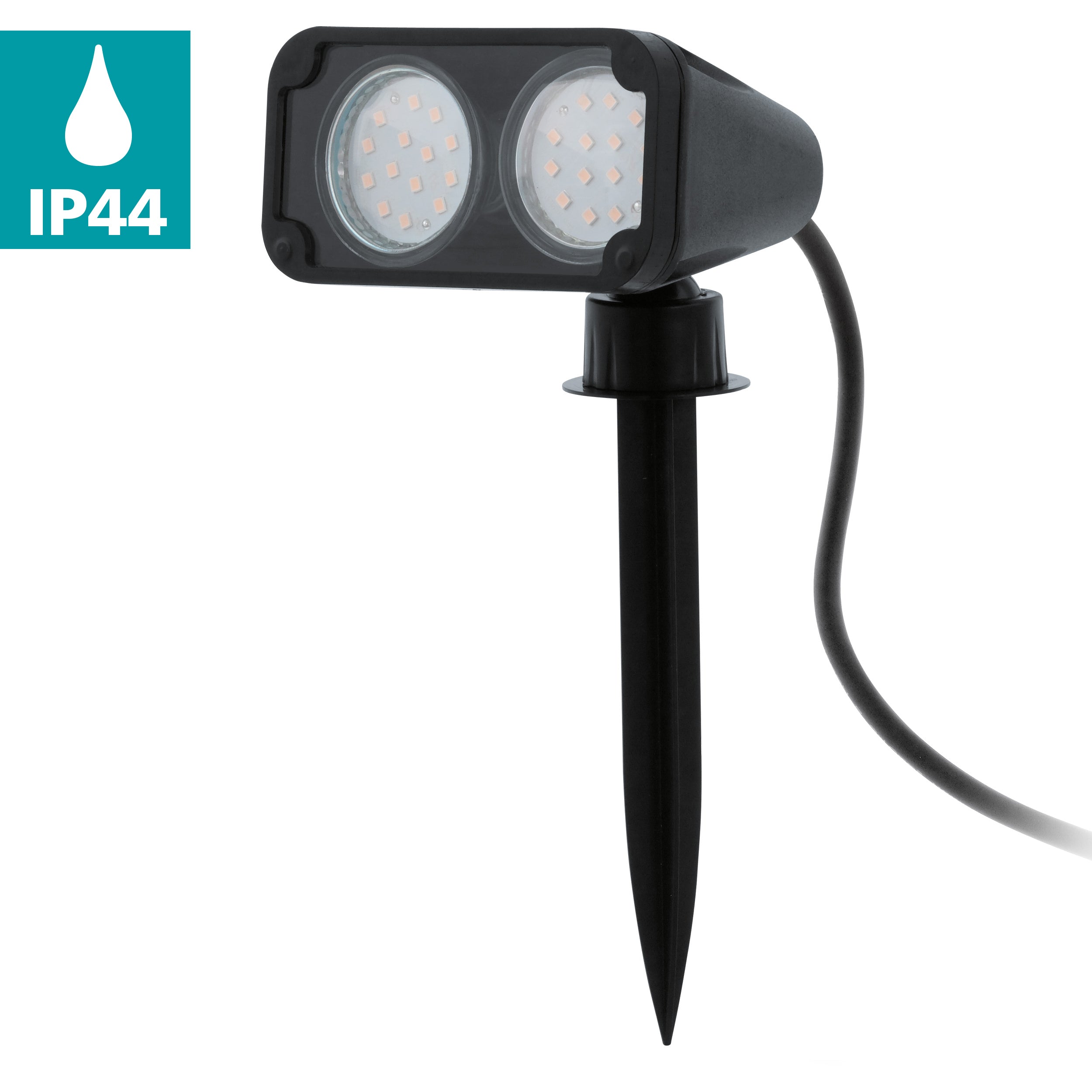 eglo nema 1 ip44 twin black ground spike garden light living room close up
