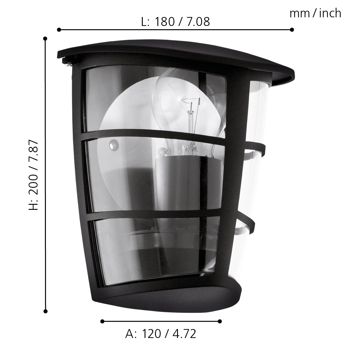 eglo aloria ip44 black lantern outdoor wall light