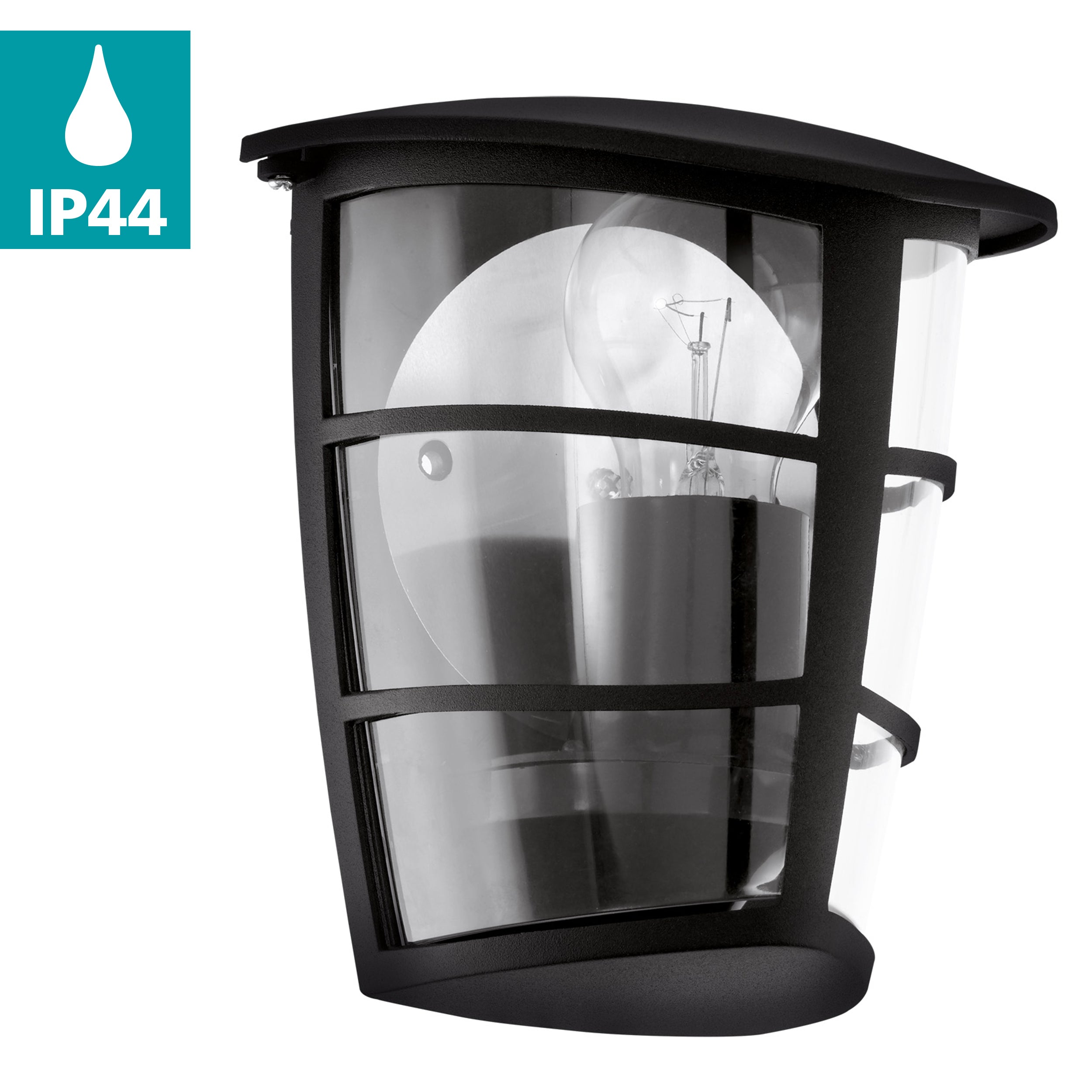 eglo aloria ip44 black lantern outdoor wall light living room close up