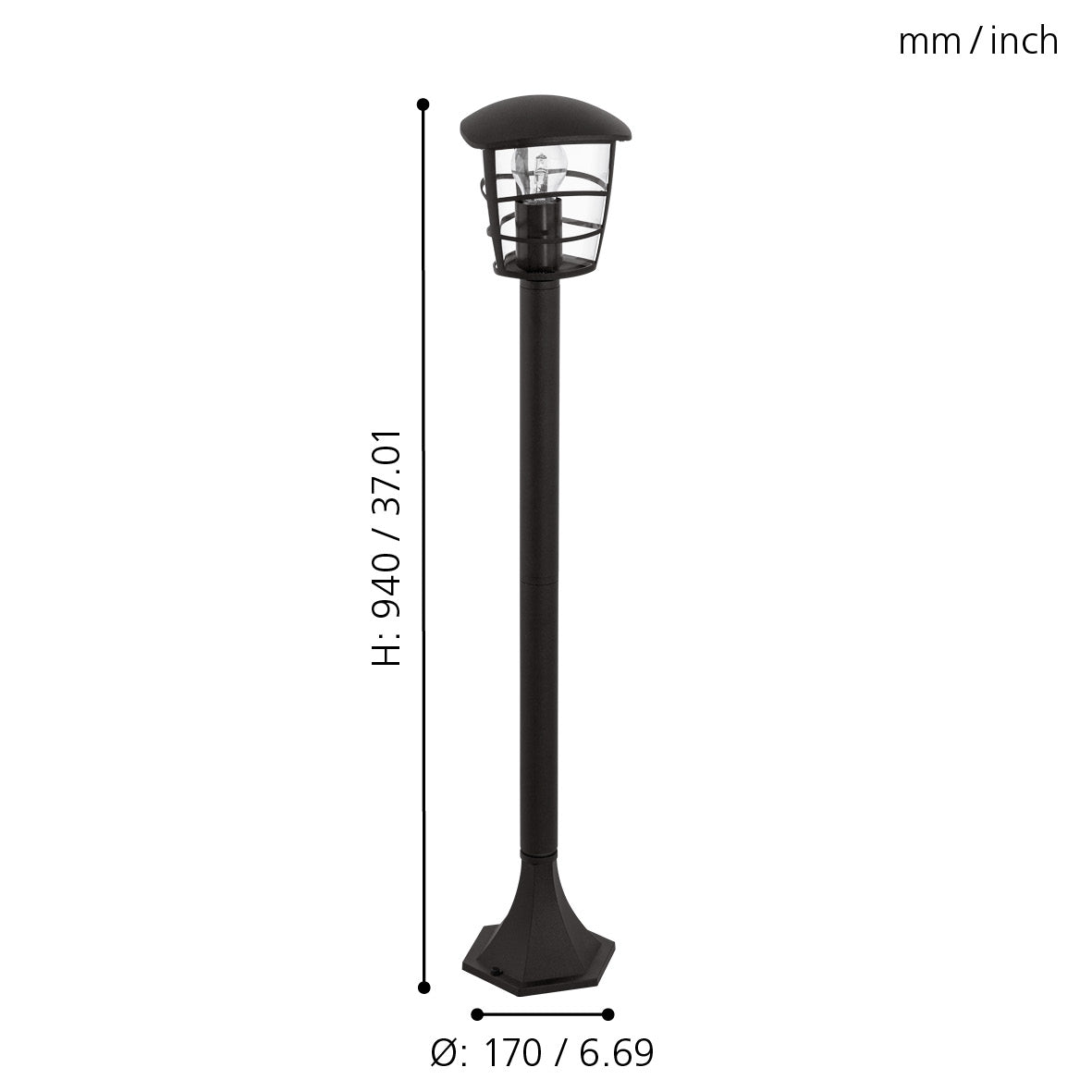 eglo aloria black bollard pathway outdoor ip44 light kitchen lighting