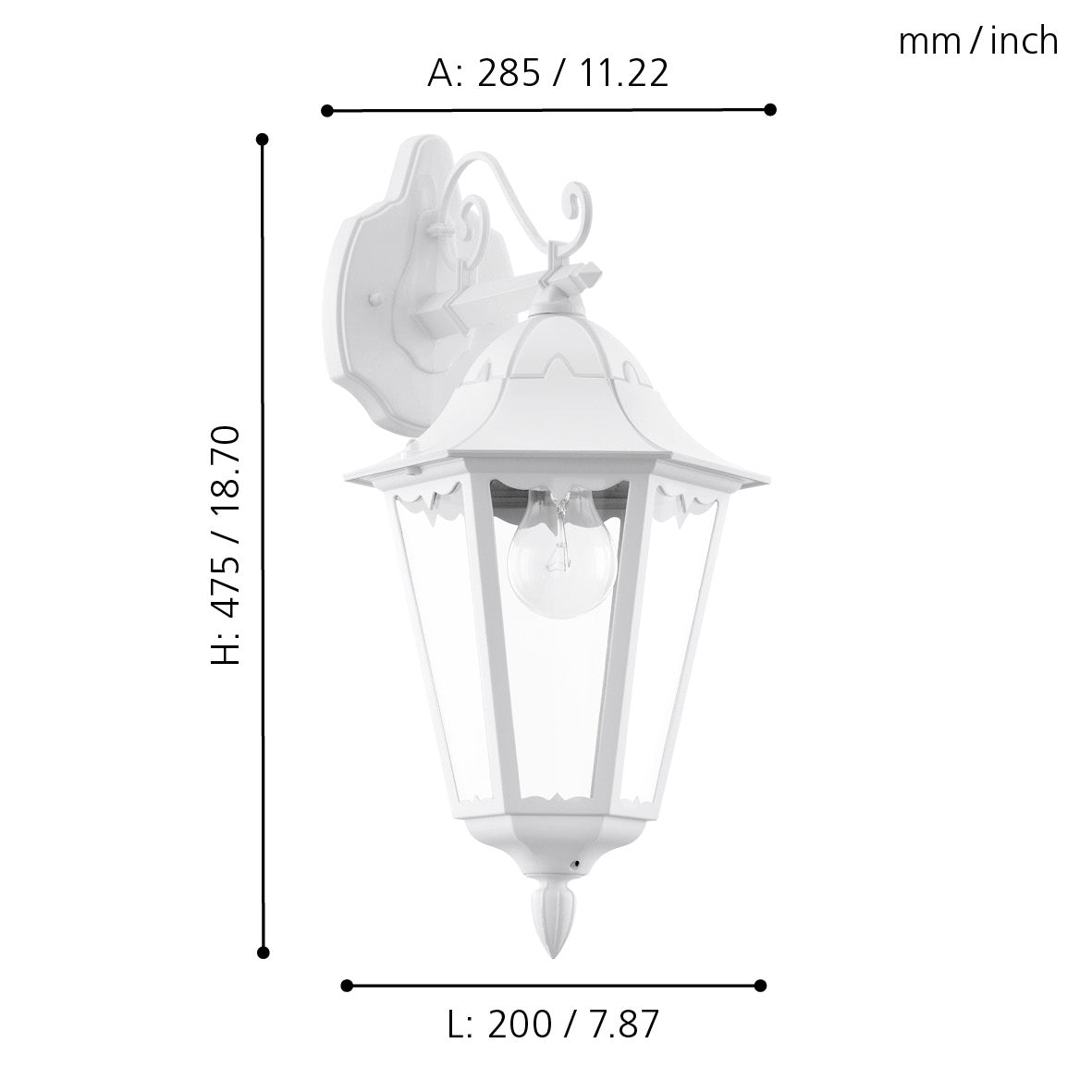 eglo navedo ip44 white hanging lantern outdoor wall light living room close up