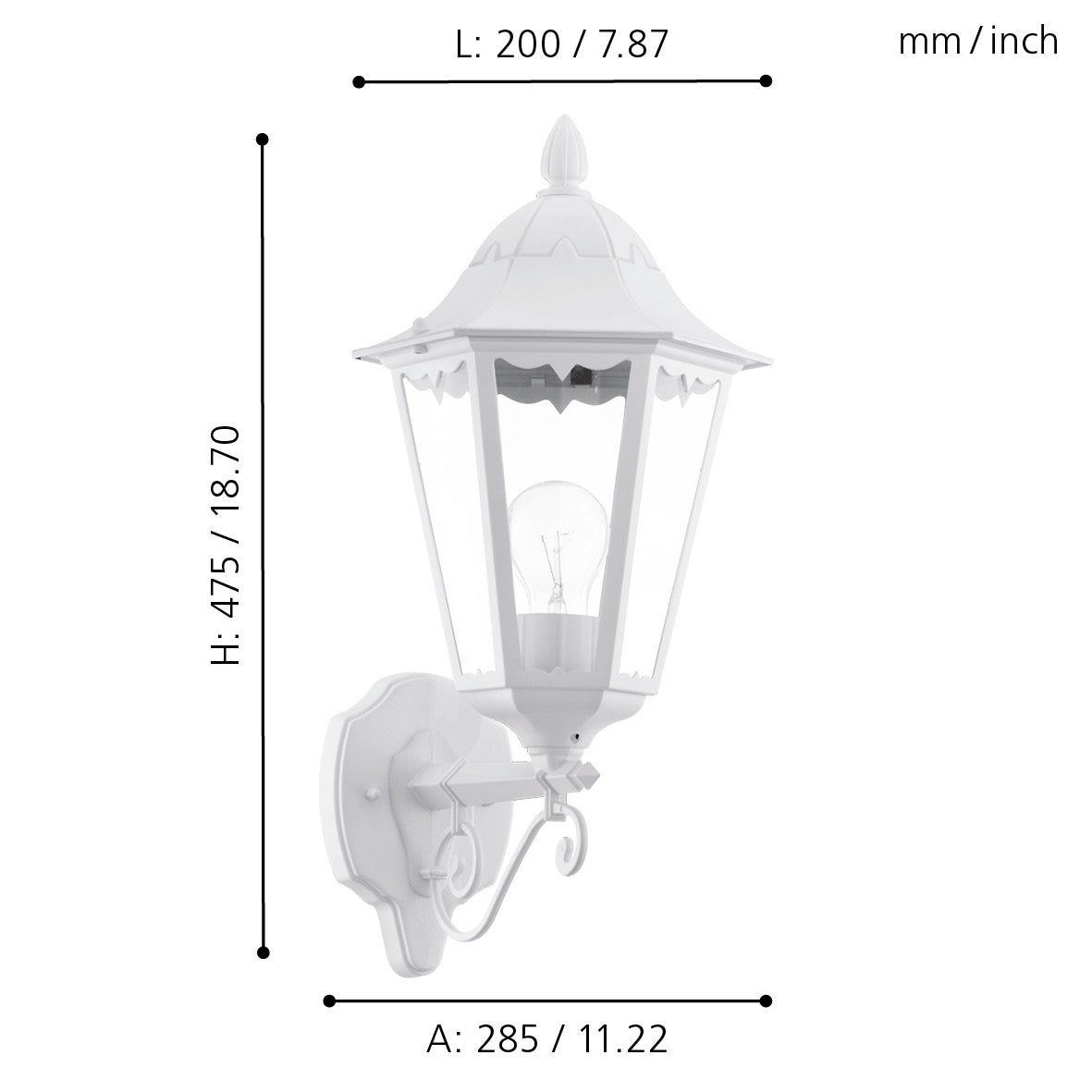 eglo navedo ip44 white upright lantern outdoor wall light living room image