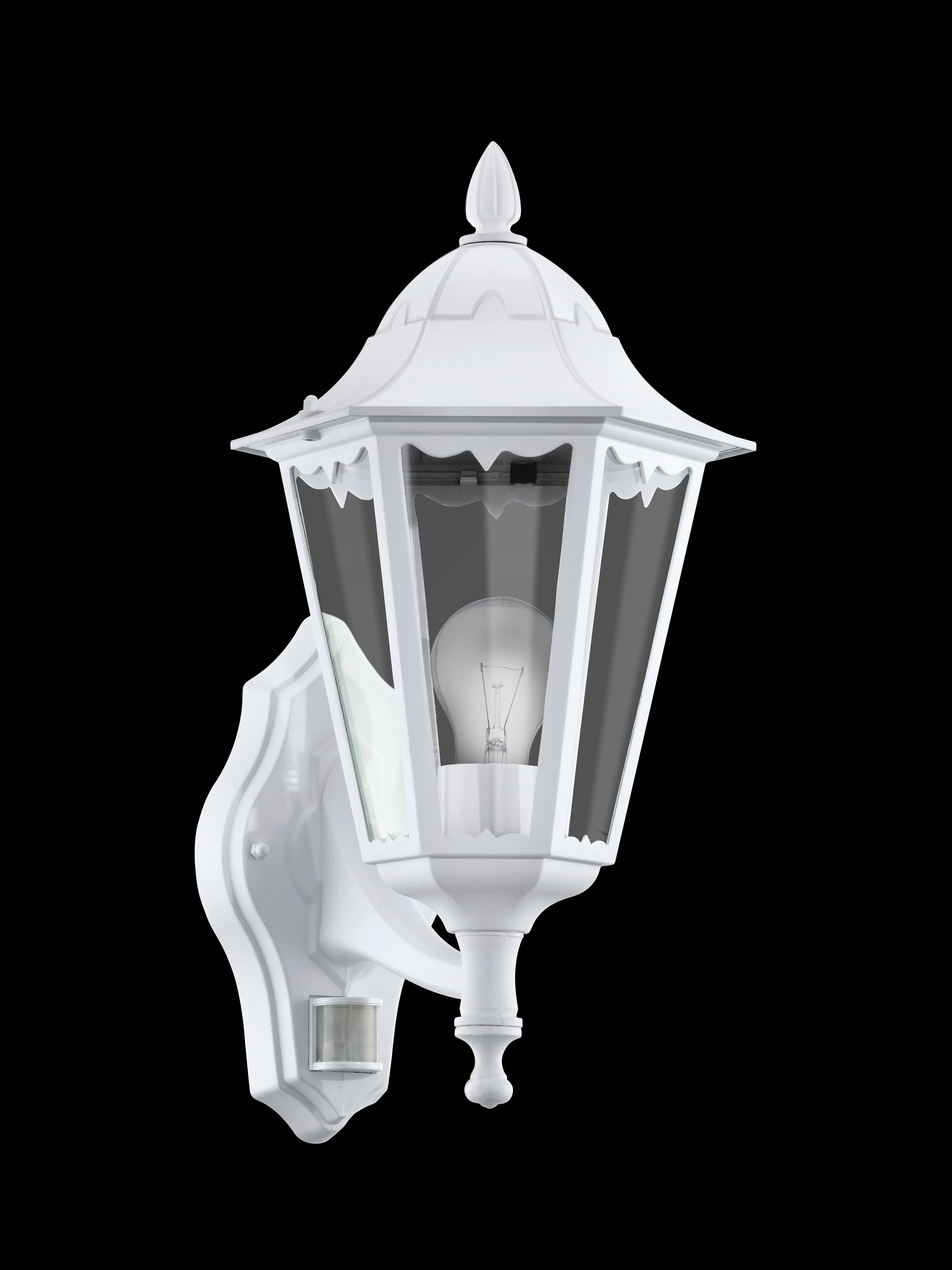 eglo navedo ip44 white pir upright lantern outdoor wall light living room image