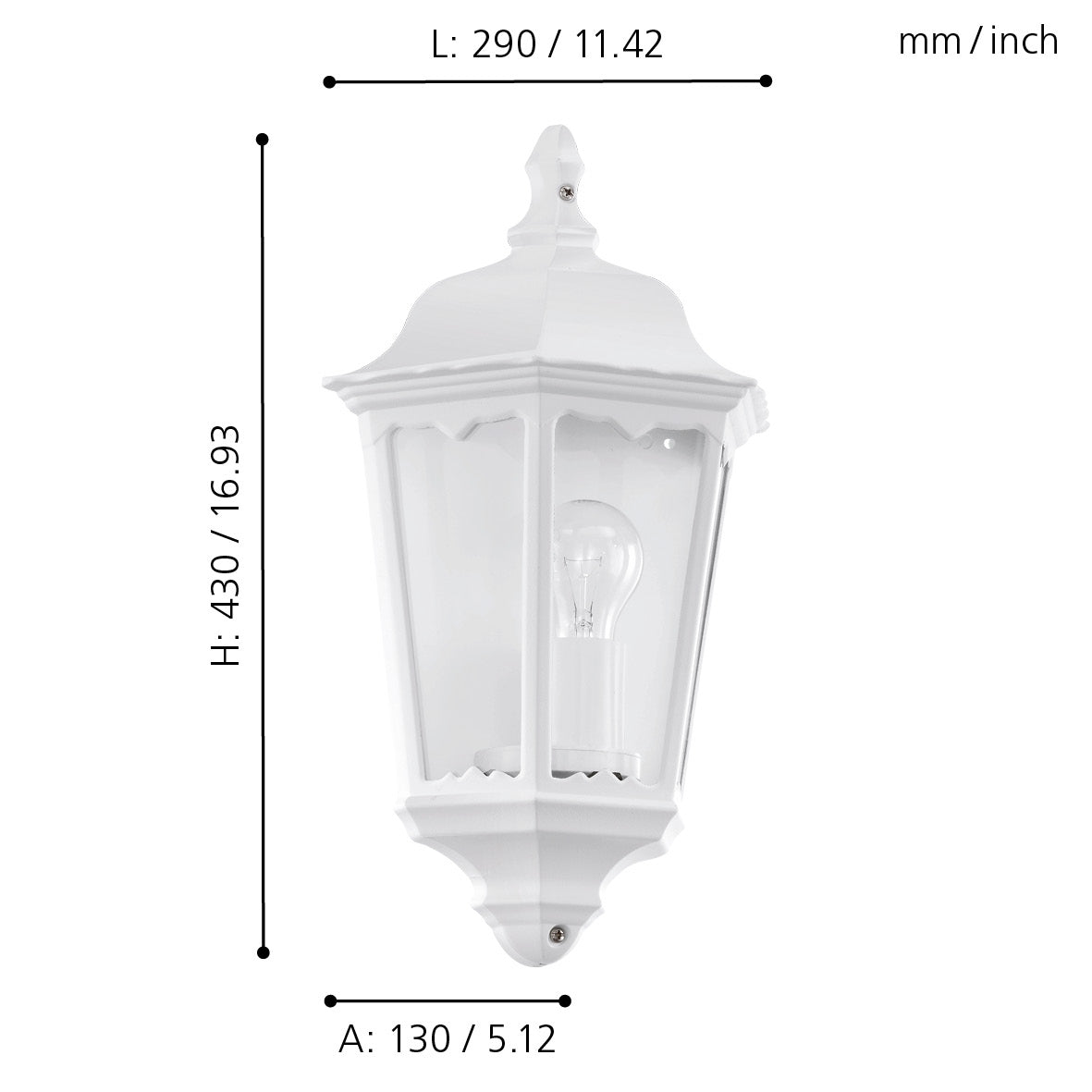eglo navedo ip44 white half lantern outdoor wall light living room close up