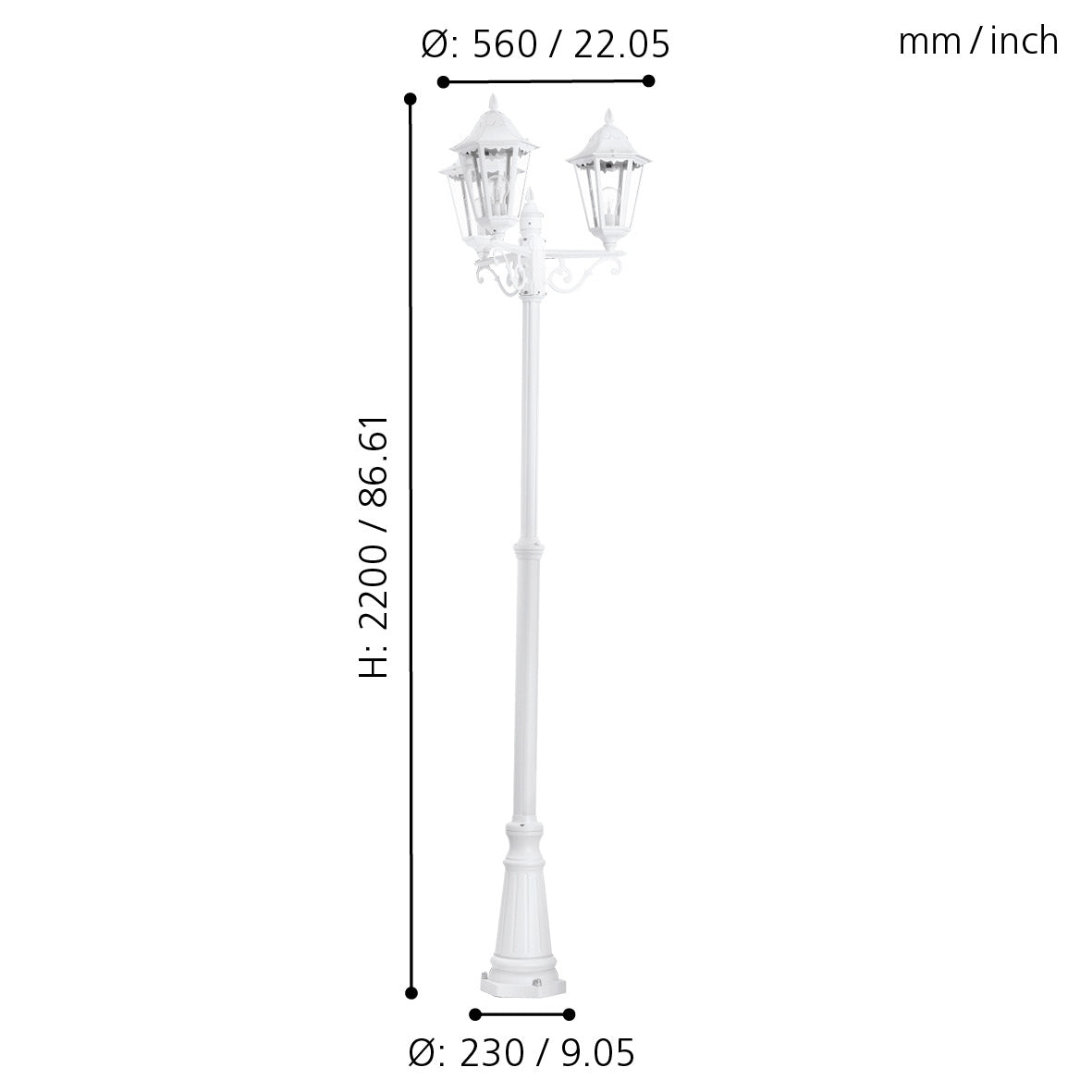 eglo navedo 3 light white lamp post pathway outdoor ip44 living room close up