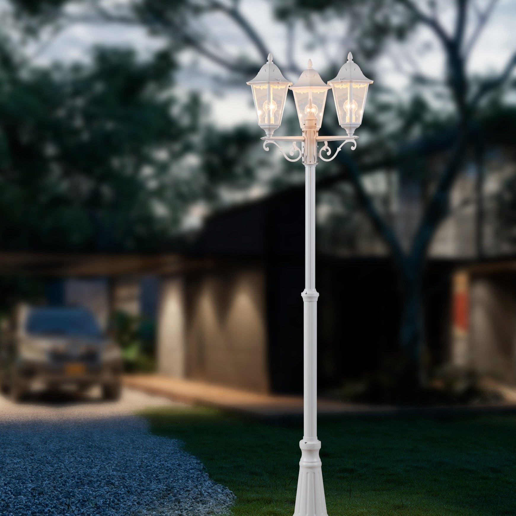 eglo navedo 3 light white lamp post pathway outdoor ip44