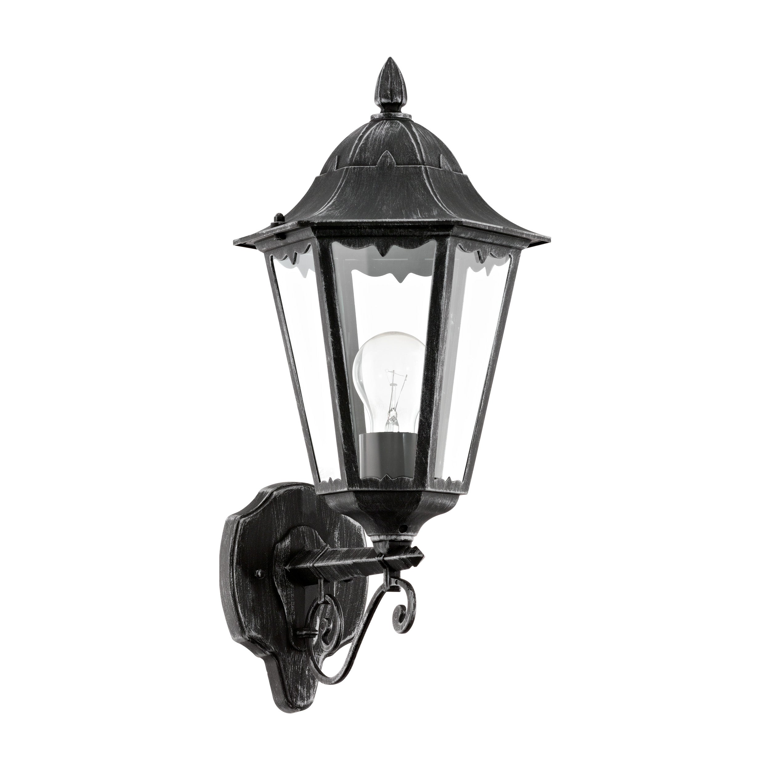 eglo navedo ip44 black silver upright lantern outdoor wall light living room image