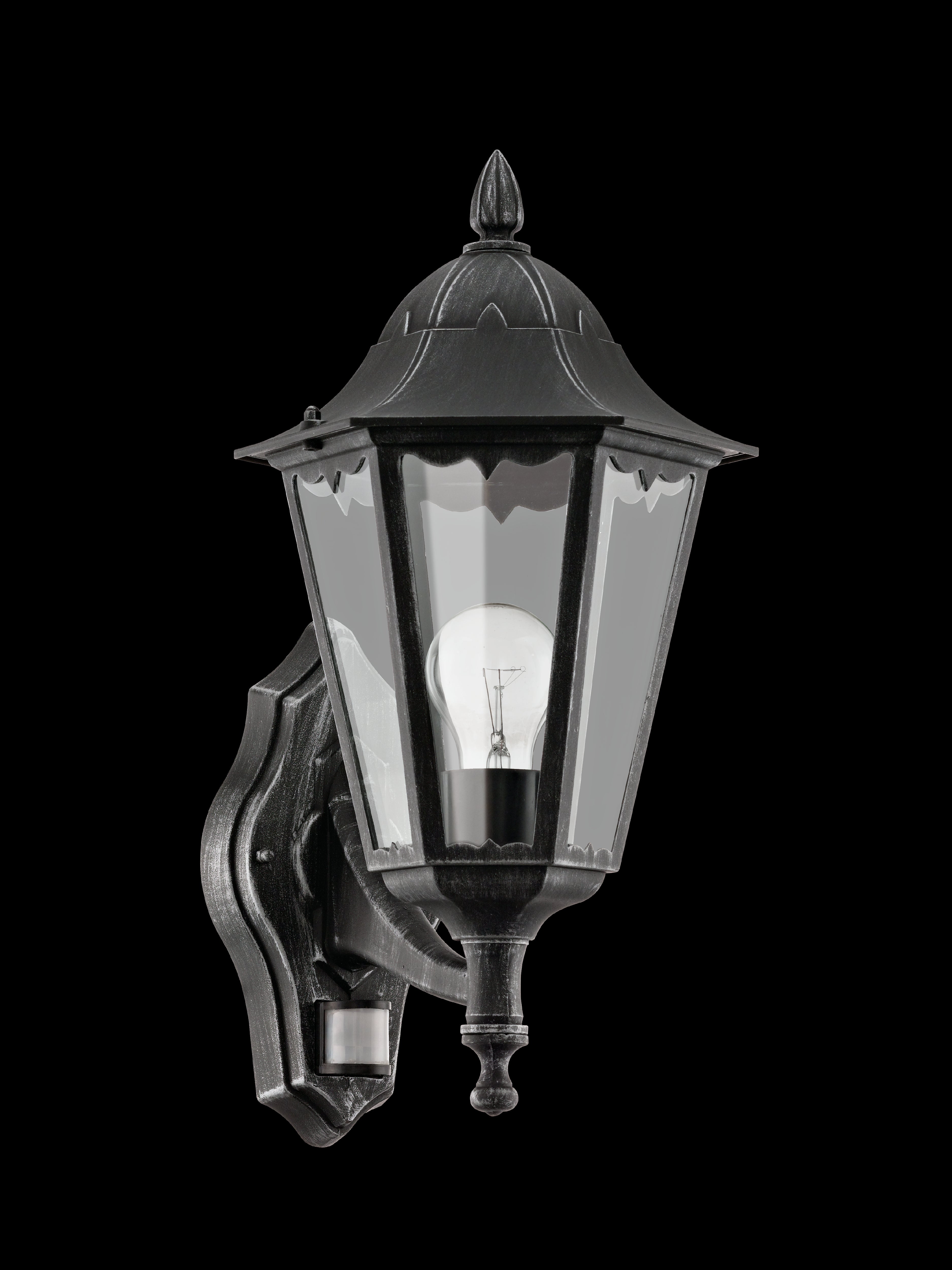 eglo navedo ip44 black silver pir upright lantern wall light Kitchen Lighting Close Up
