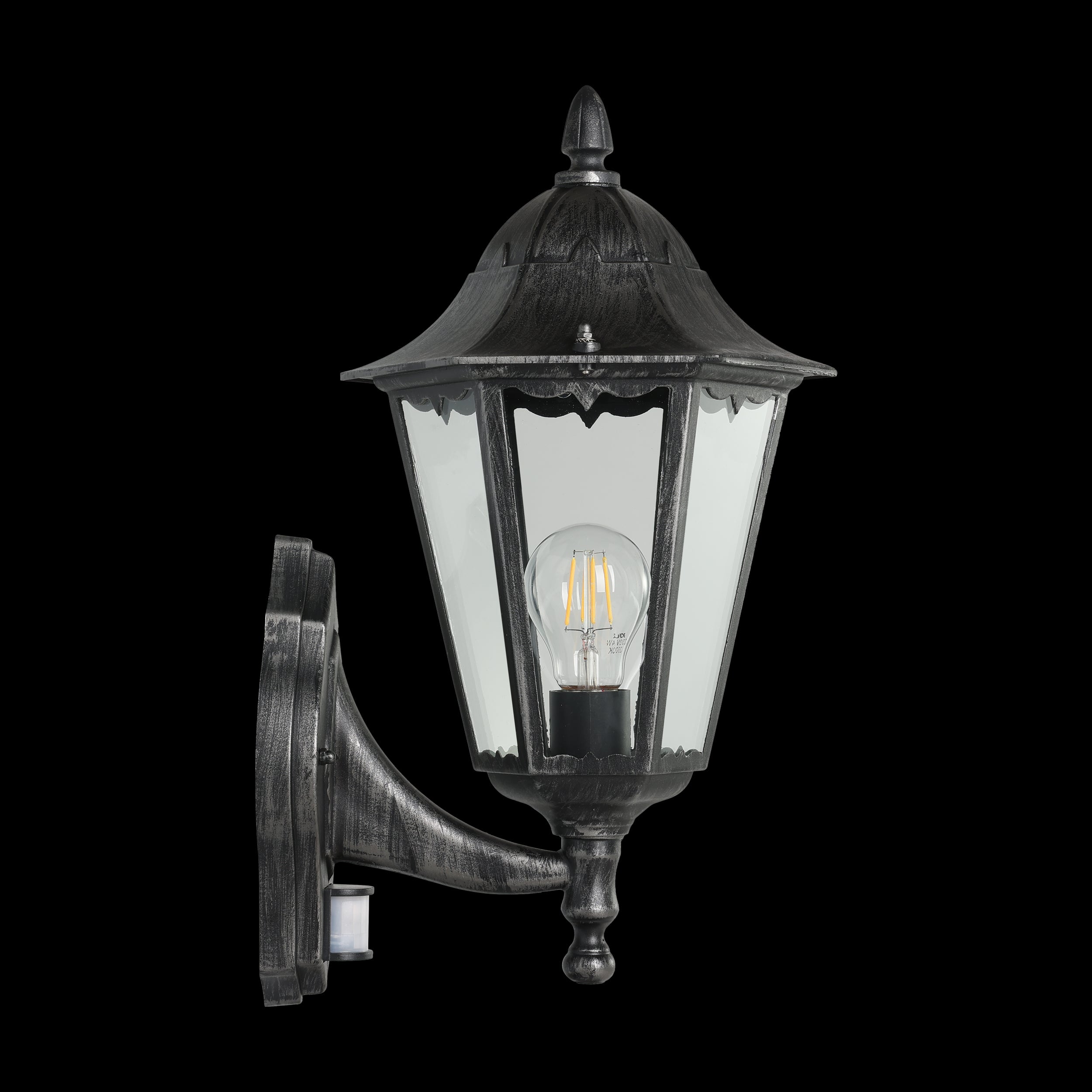 eglo navedo ip44 black silver pir upright lantern wall light living room image