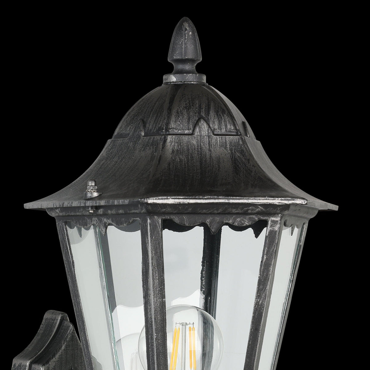 Eglo Navedo IP44 Black & Silver PIR Upright Lantern Wall Light-WAREHOUSE-40-200326
