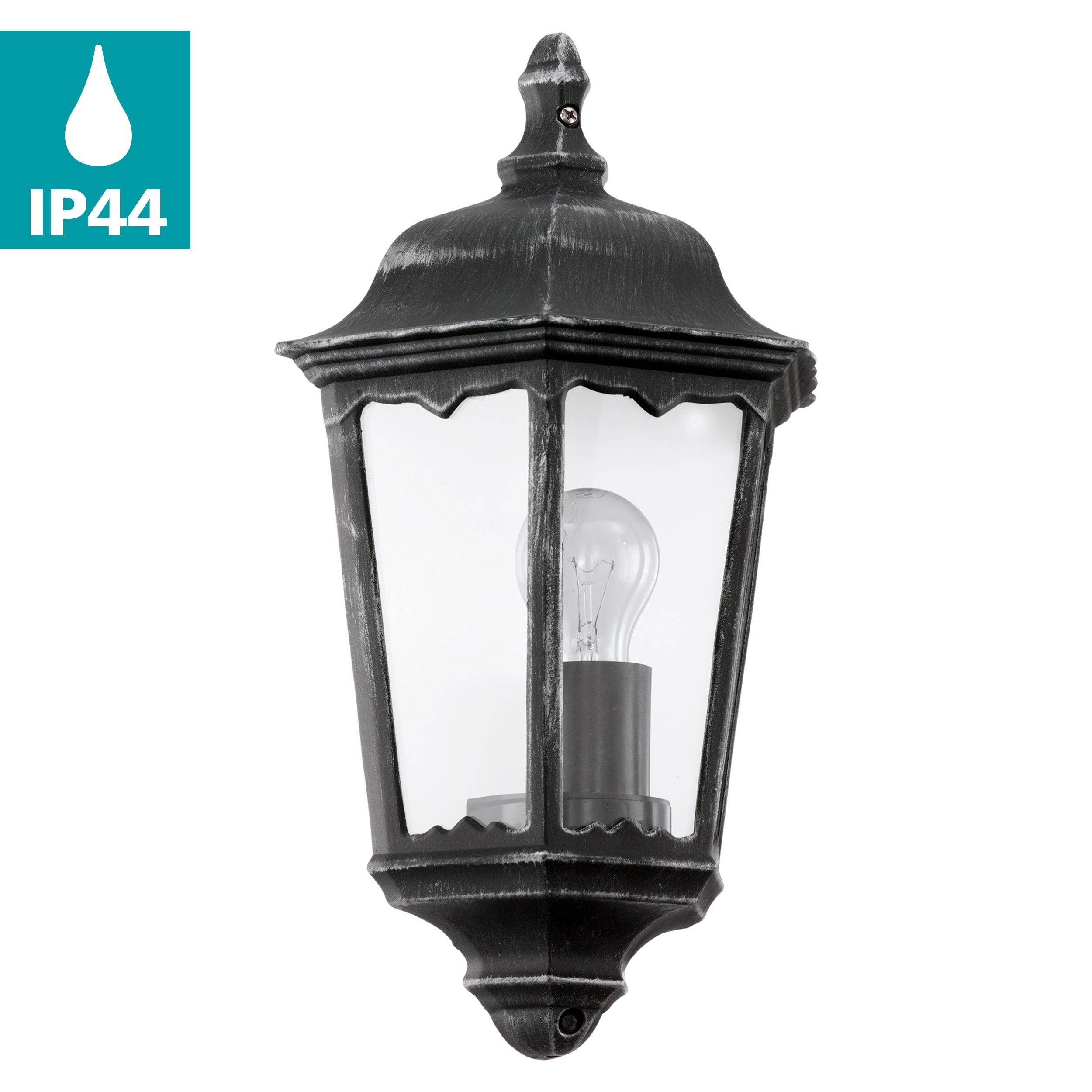 eglo navedo ip44 black silver half lantern outdoor wall light kitchen lighting