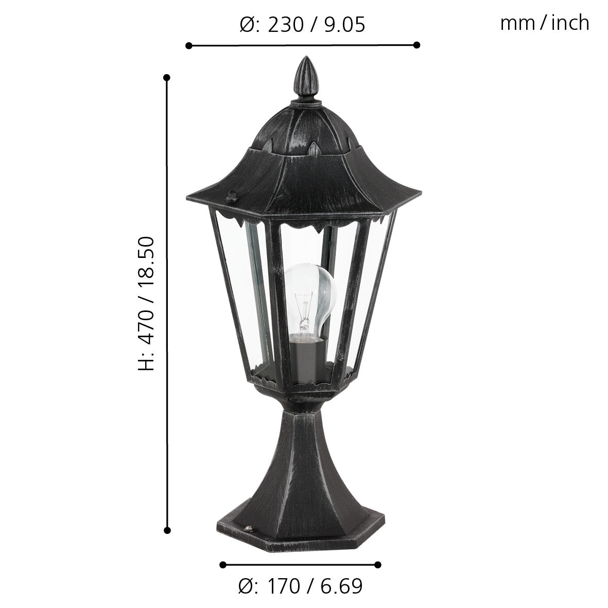 eglo navedo ip44 black silver pedestal light living room close up