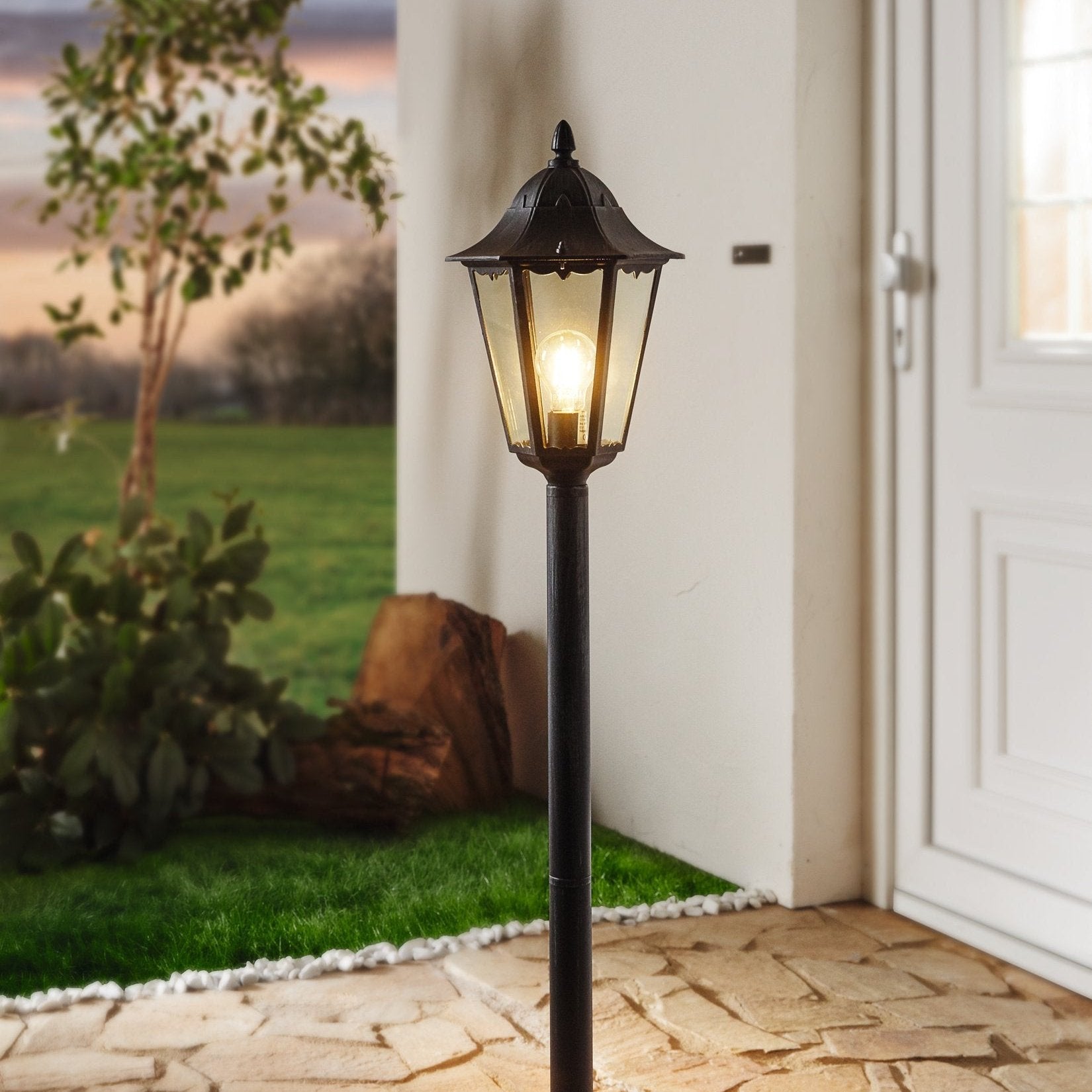 eglo navedo black silver bollard pathway outdoor ip44 light