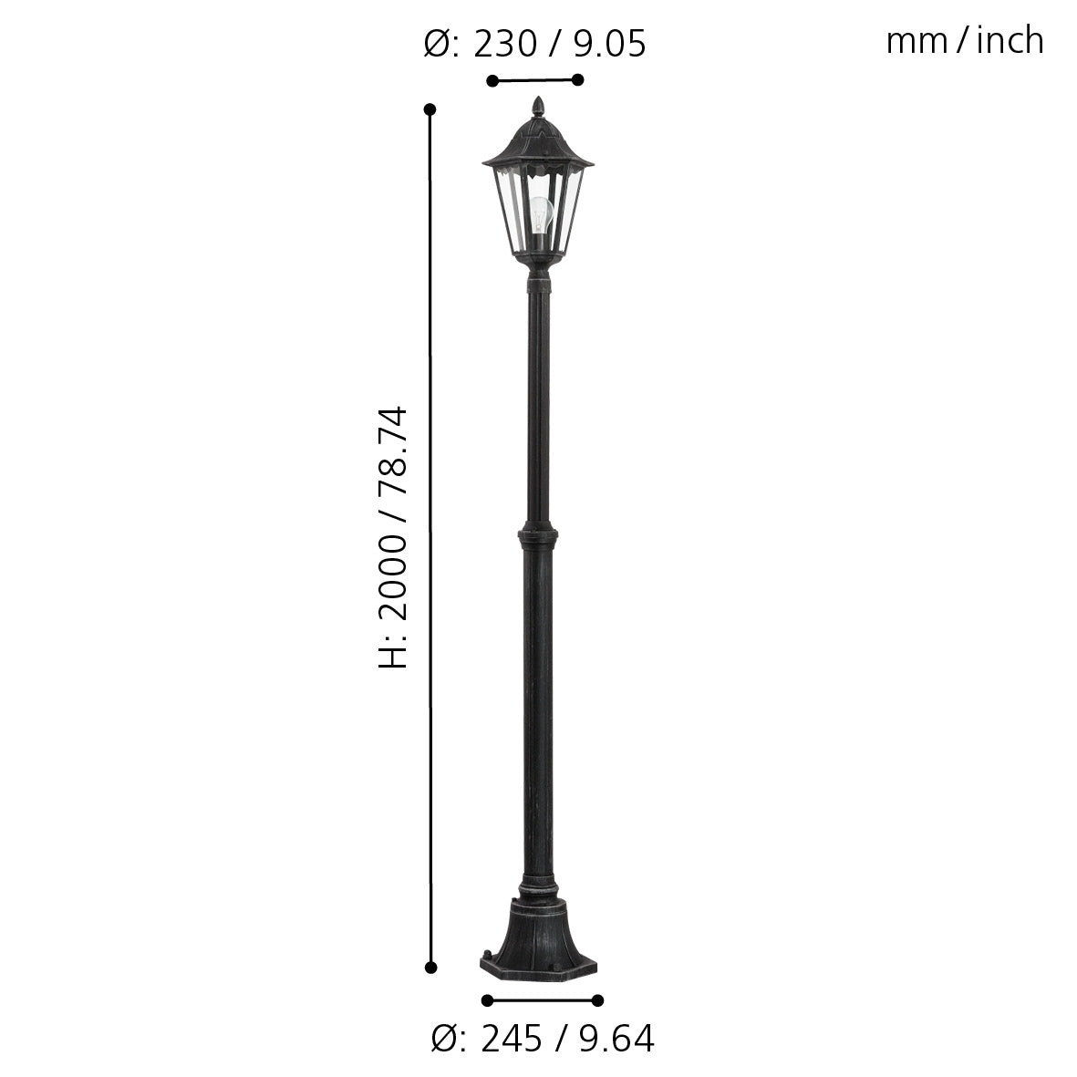 eglo navedo black silver lamp post pathway outdoor ip44 light 200cm living room close up