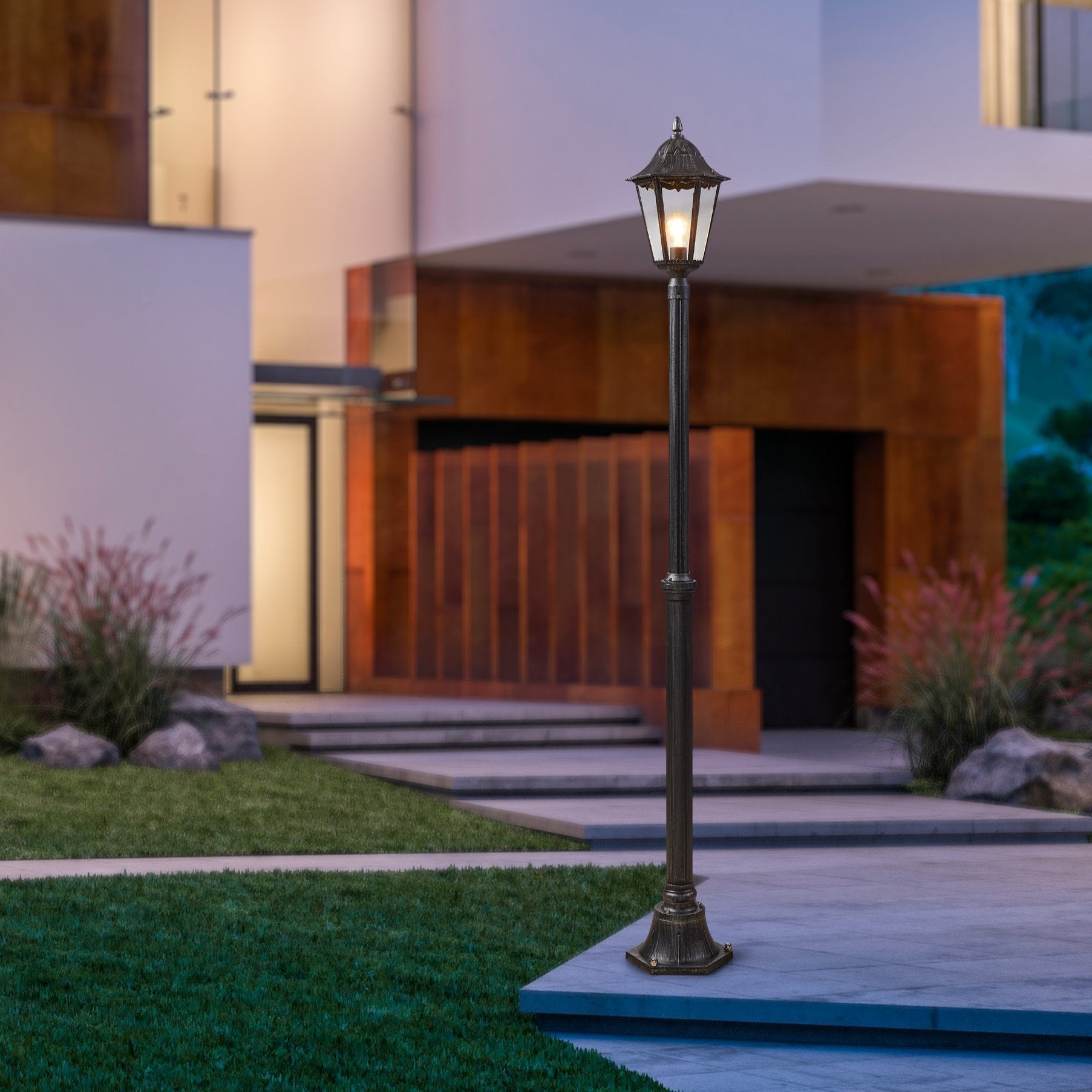 eglo navedo black silver lamp post pathway outdoor ip44 light 200cm