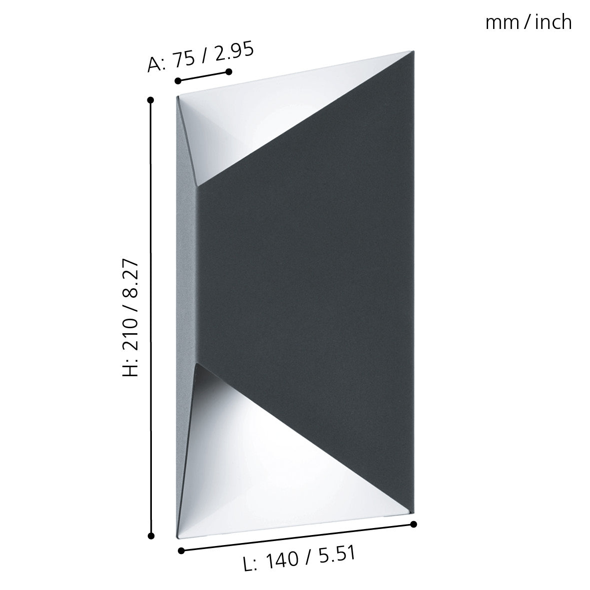 eglo predazzo black ip44 grey led outdoor wall light living room close up