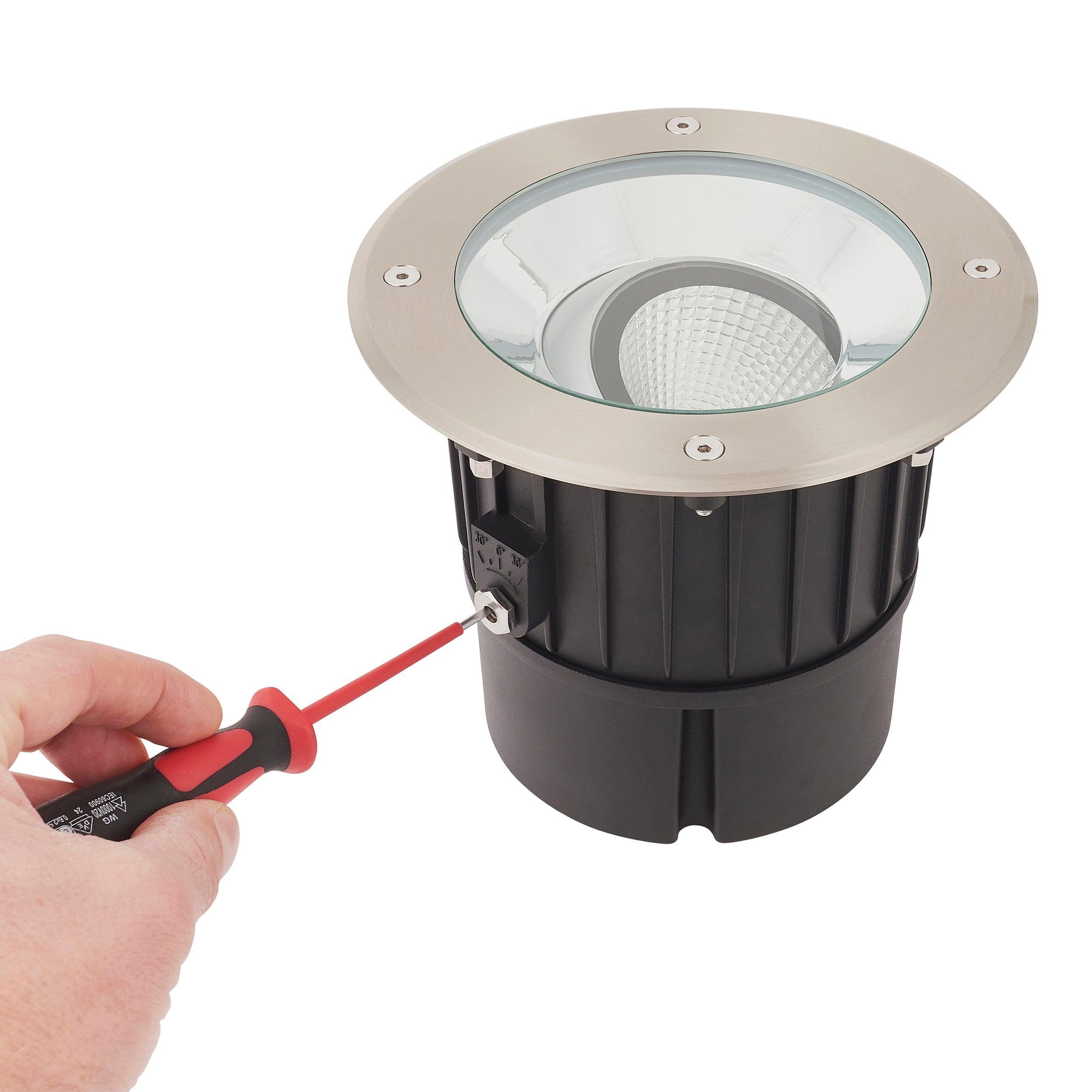 hoxton led stainless steel decking light cool white ip67 16 5w by saxby lighting, close up image 128