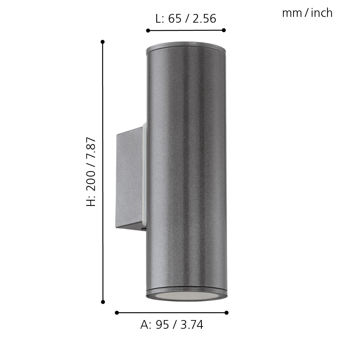 eglo riga grey ip44 up down outdoor wall light living room close up