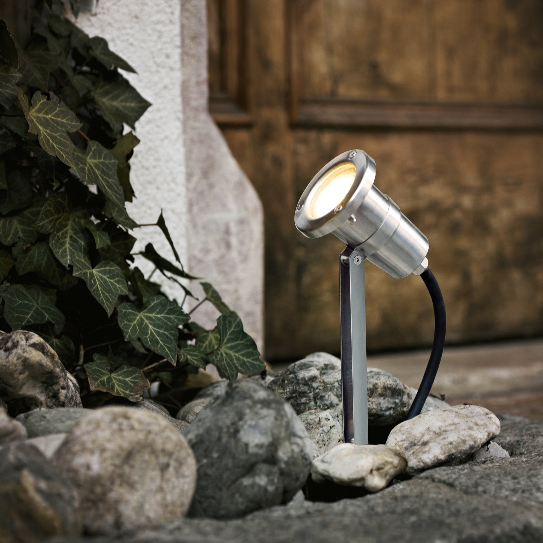 eglo nema ip54 silver ground spike garden light