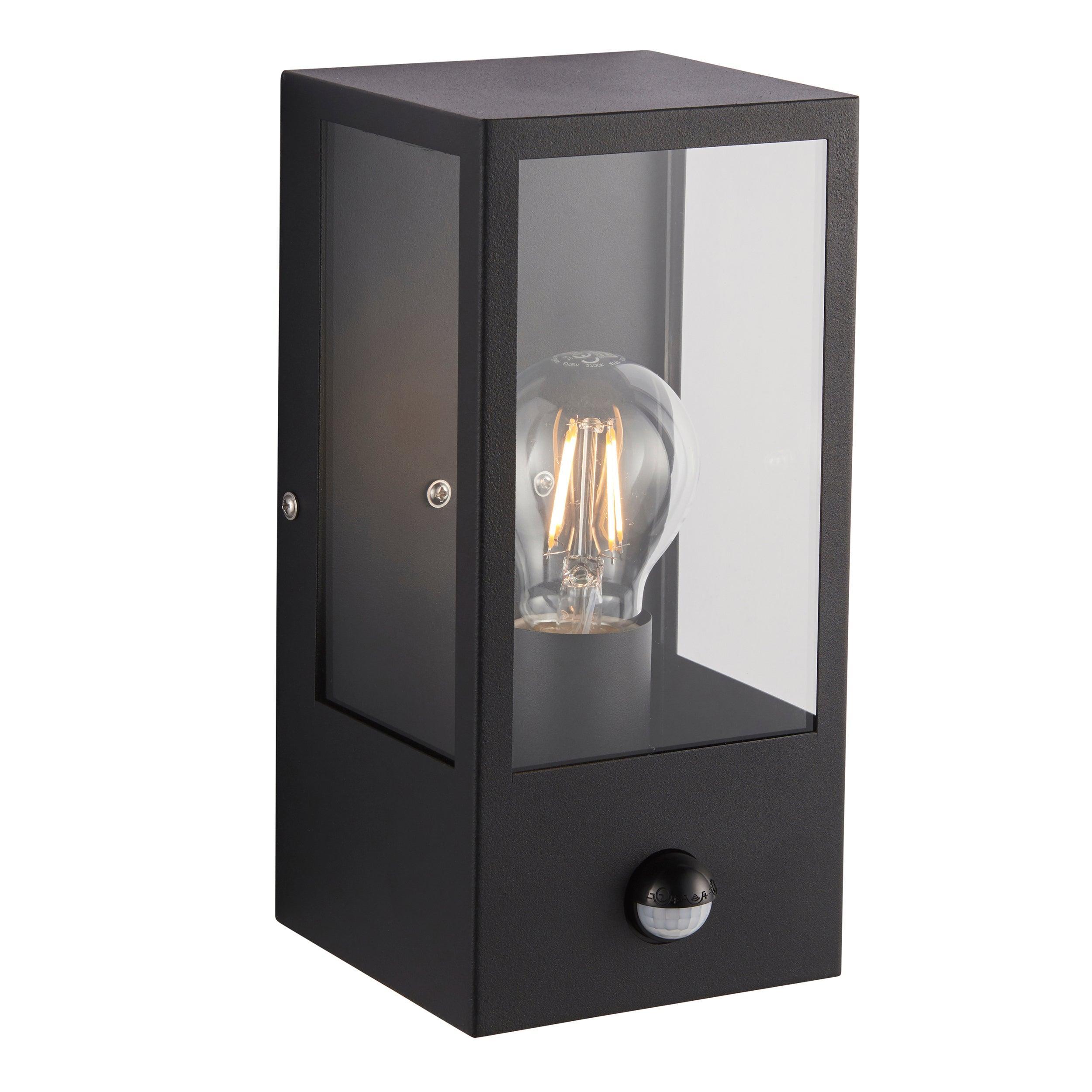 breton pir sensor black outdoor wall light ip44 28wby Saxby Lighting, close up image