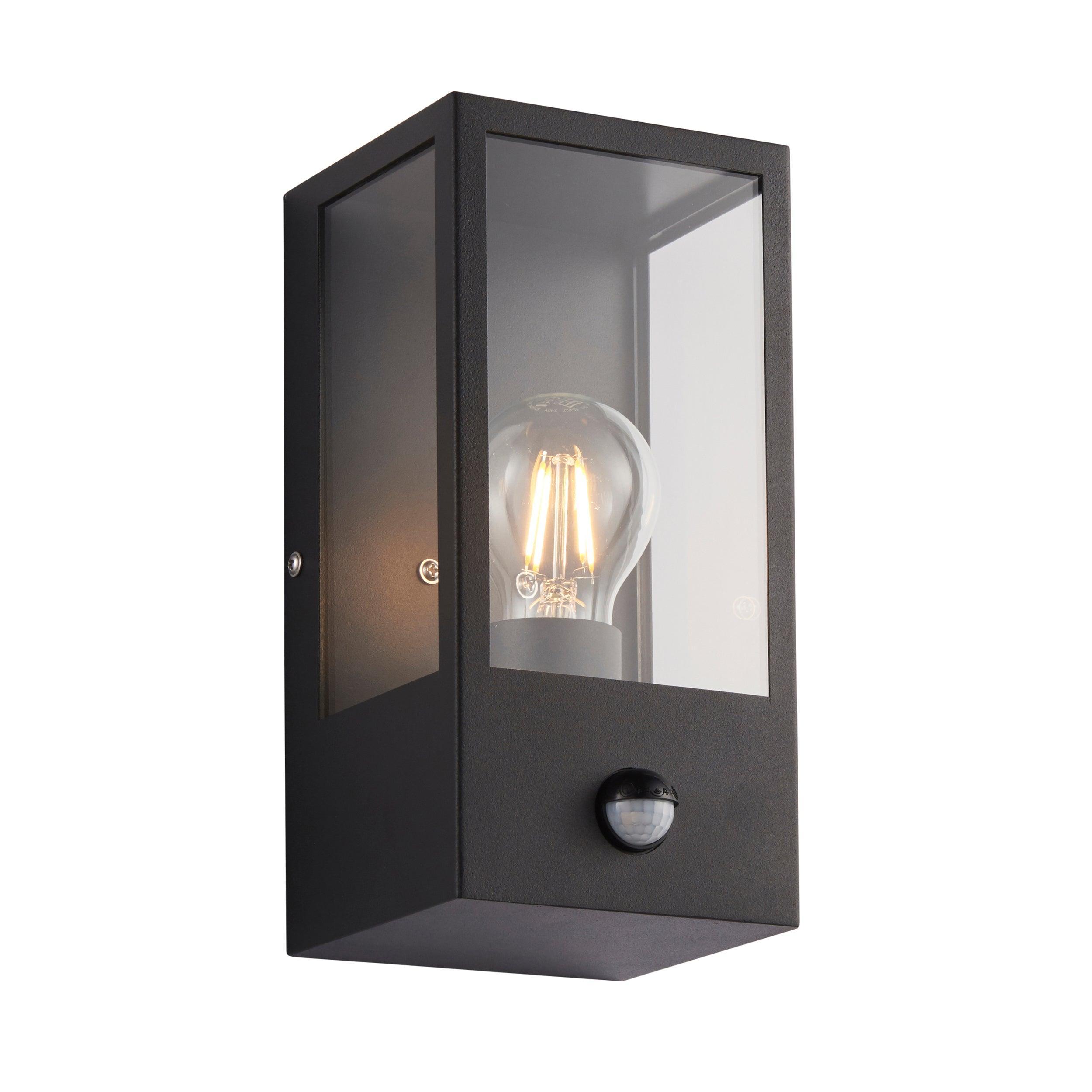 breton pir sensor black outdoor wall light ip44 28w by saxby lighting, close up image 155