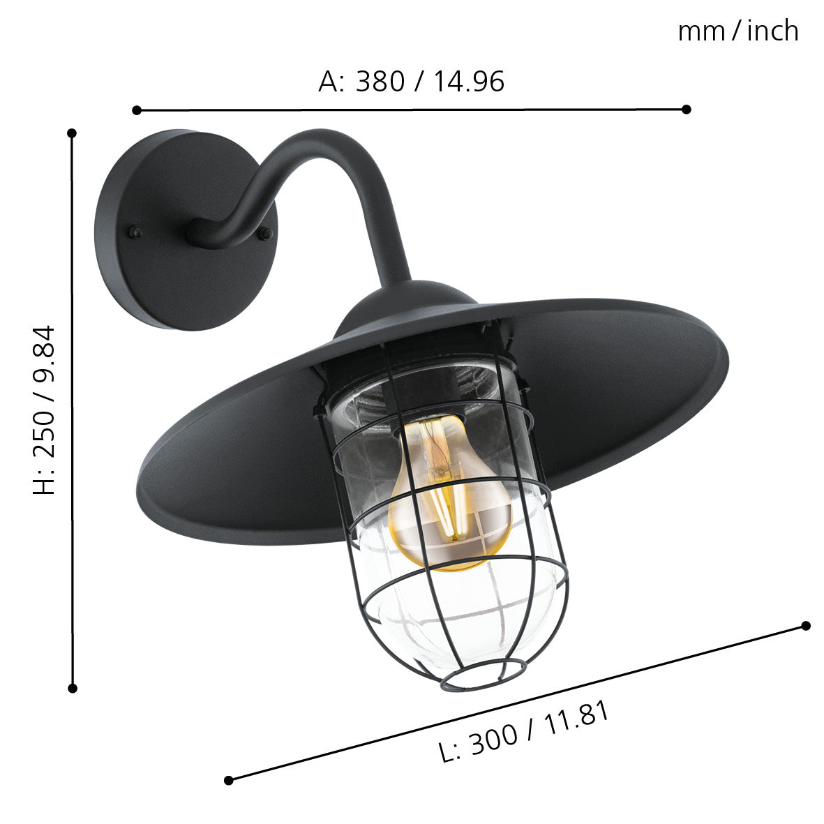 eglo melgoa black ip44 outdoor wall light living room close up