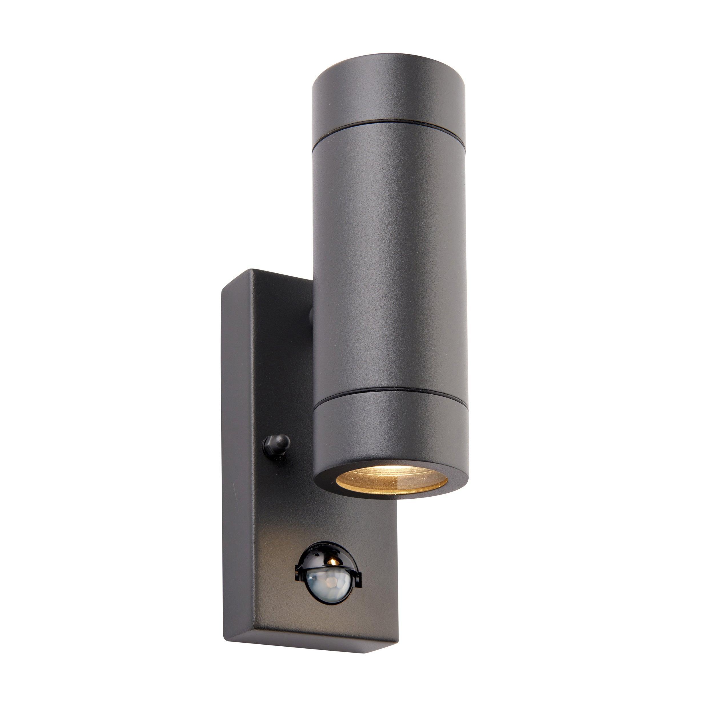 palin pir sensor twin outdoor grey wall light ip44 7wby saxby lighting