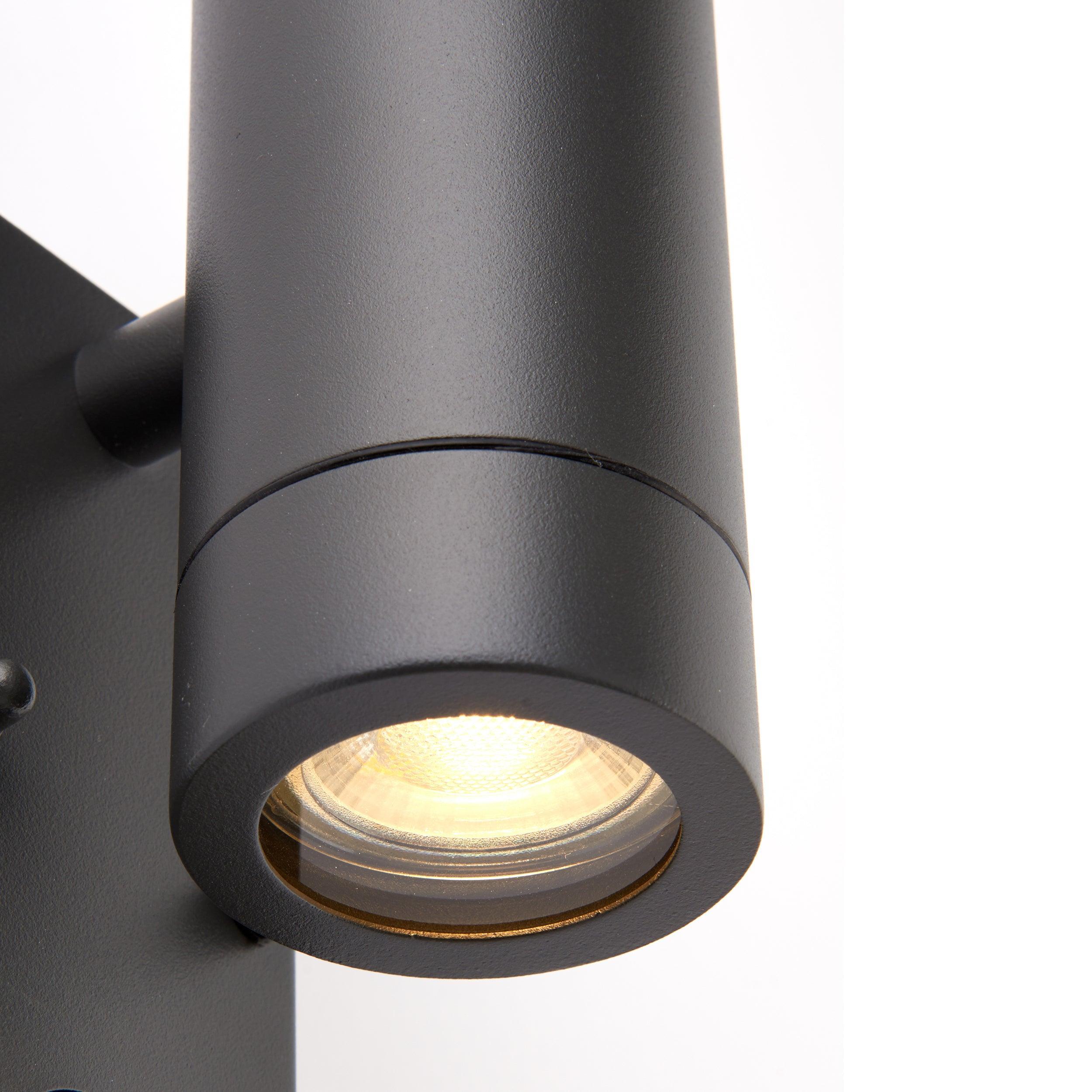 palin pir sensor twin outdoor grey wall light ip44 7wby Saxby Lighting, close up image
