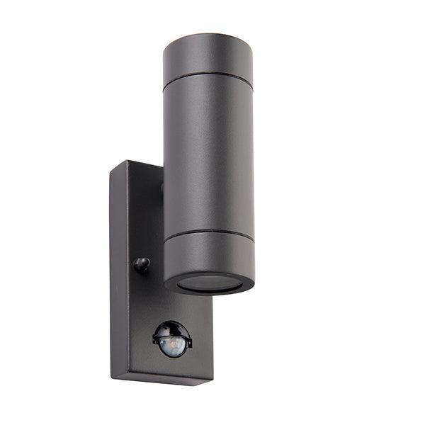 palin pir sensor twin outdoor grey wall light ip44 7w by saxby lighting, close up image 128