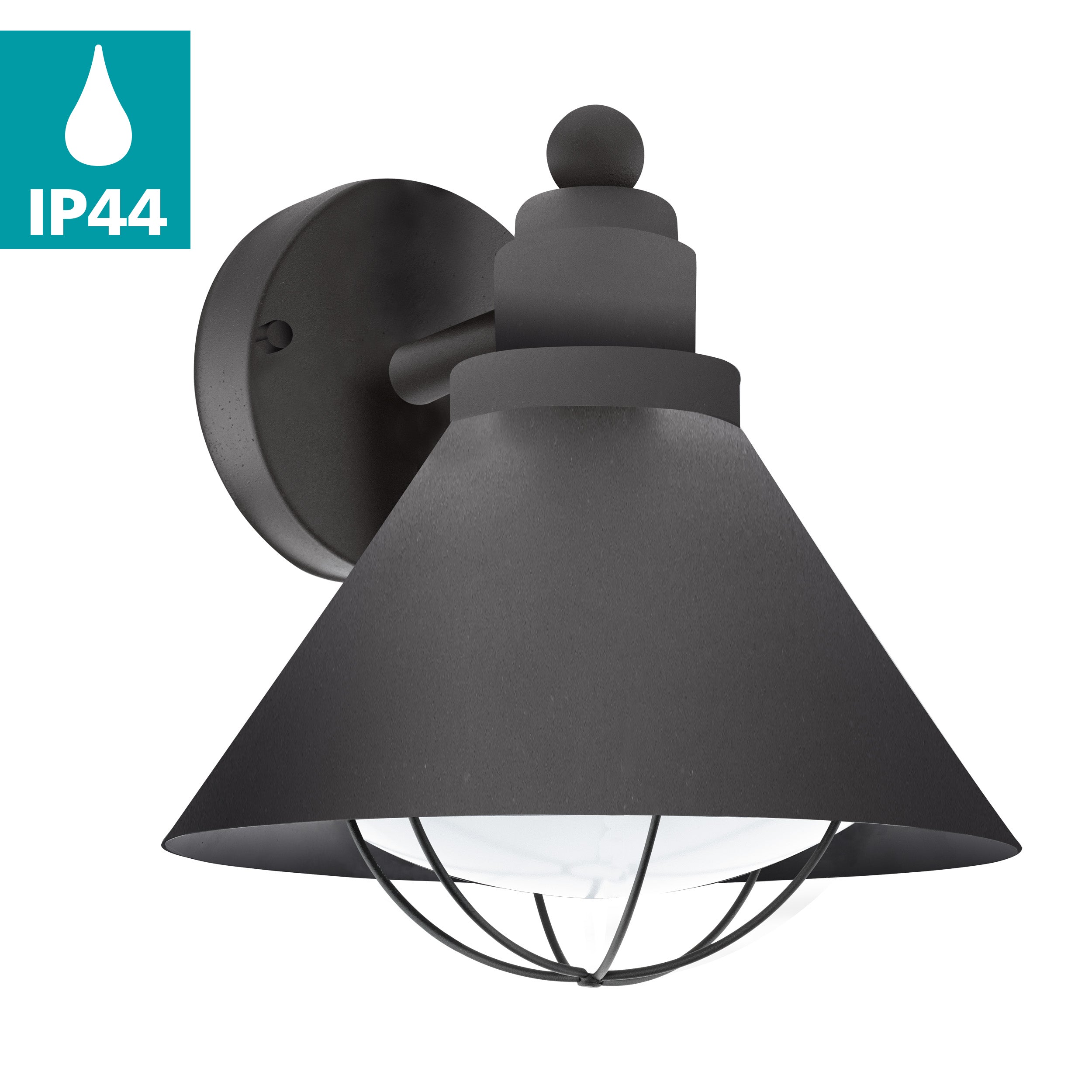 eglo barrosela black ip44 outdoor wall light living room close up