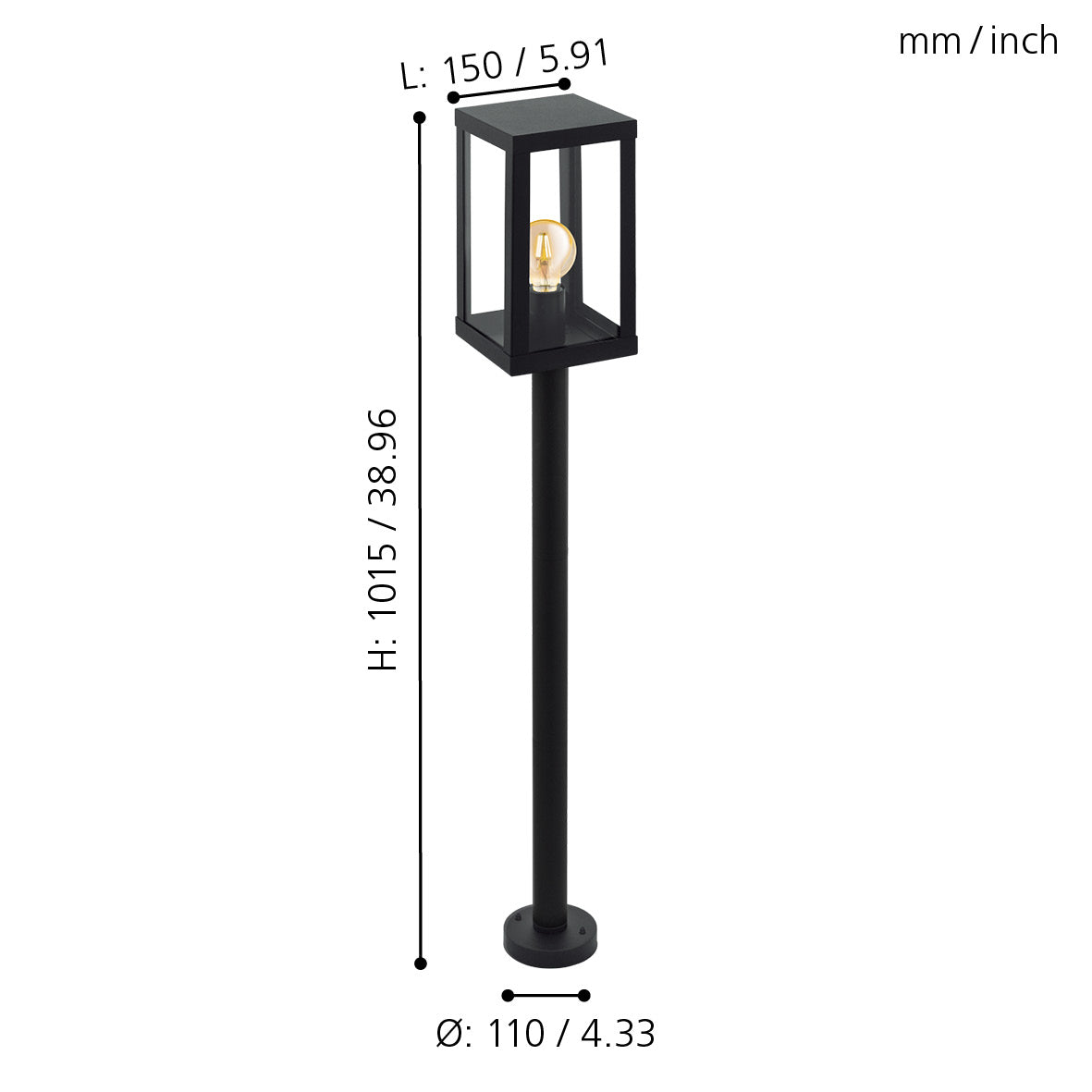 eglo alamonte 1 black post pathway outdoor ip44 light kitchen lighting